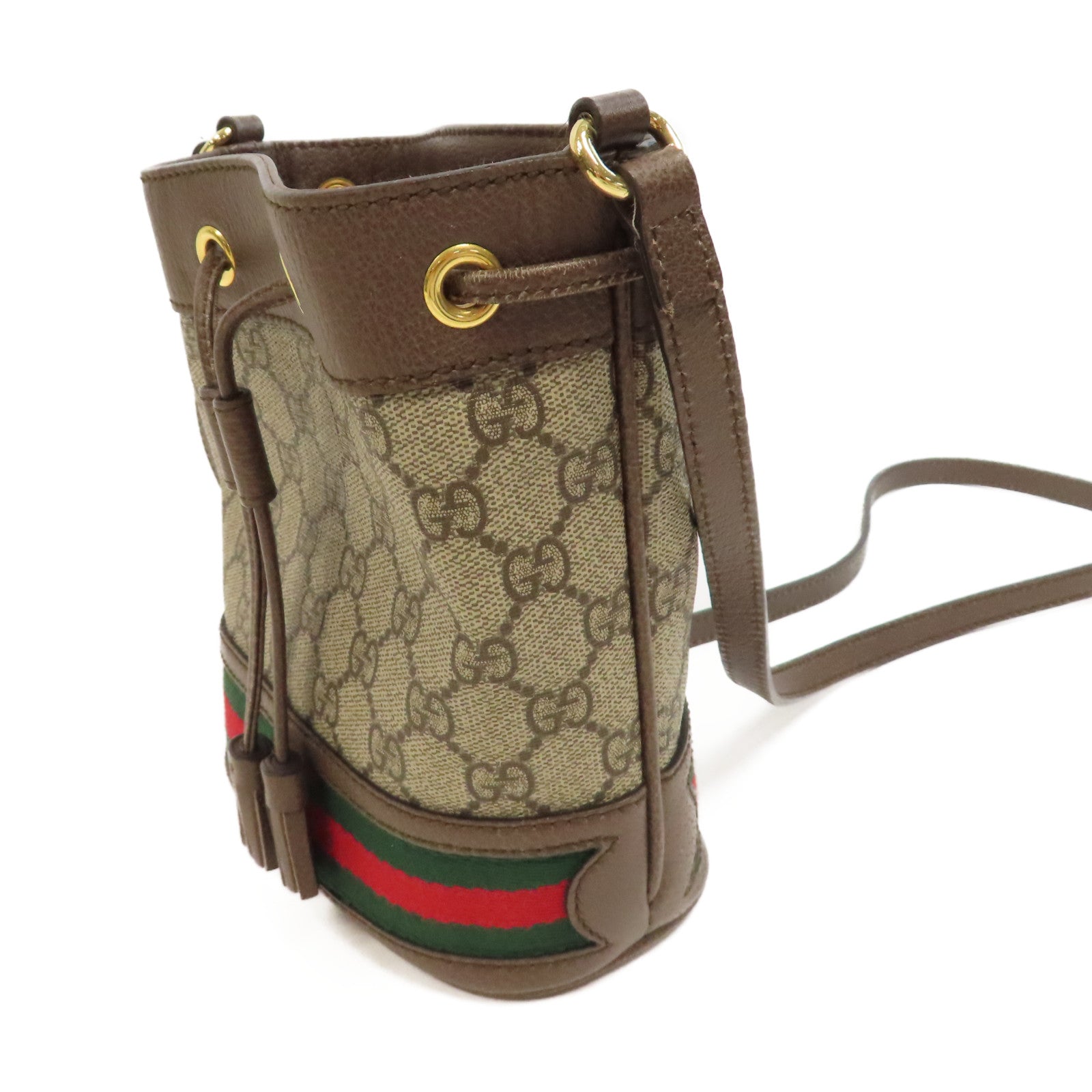 GUCCI 塗層帆布Ophidia Mini Bucket金扣肩背袋啡色