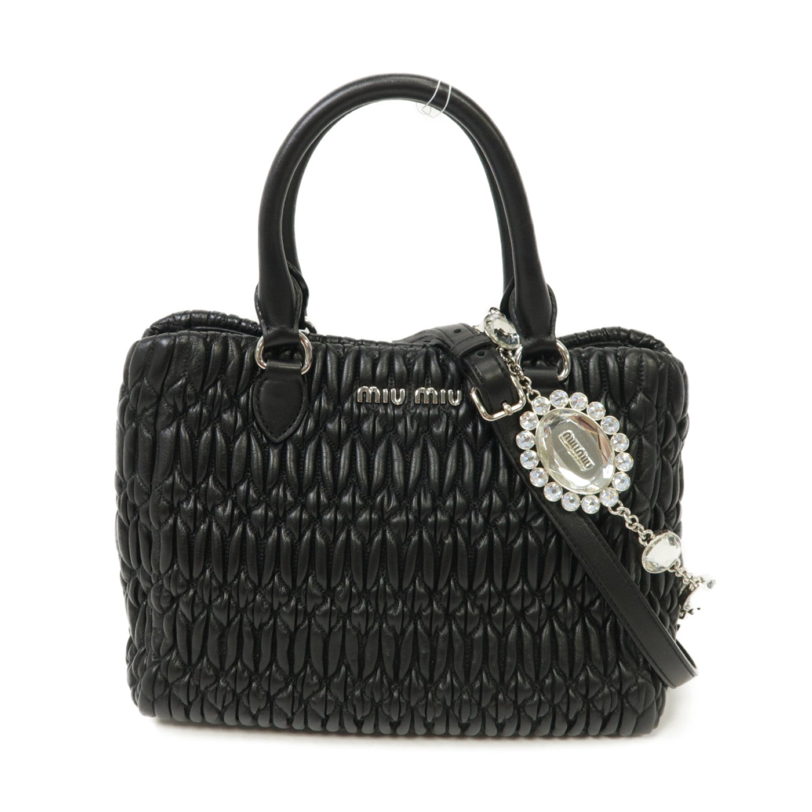 Miu Miu 羊皮皮革2 Way Shoulder銀扣手挽肩背兩用袋黑色