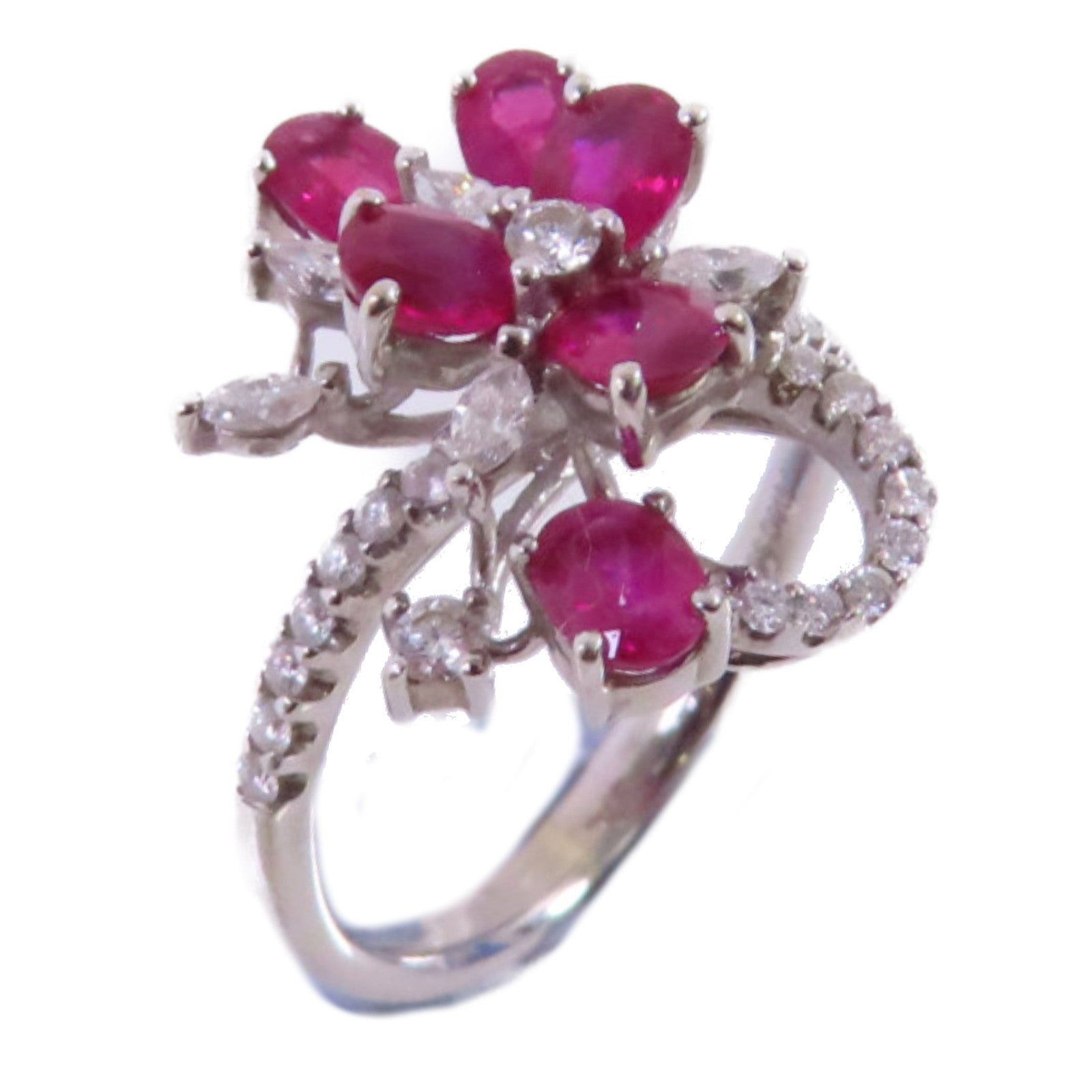 JEWELRY 18K白金Ruby/Diamond Ring1.36ct紅寶石/0.13ct鑽石戒指US#4.5