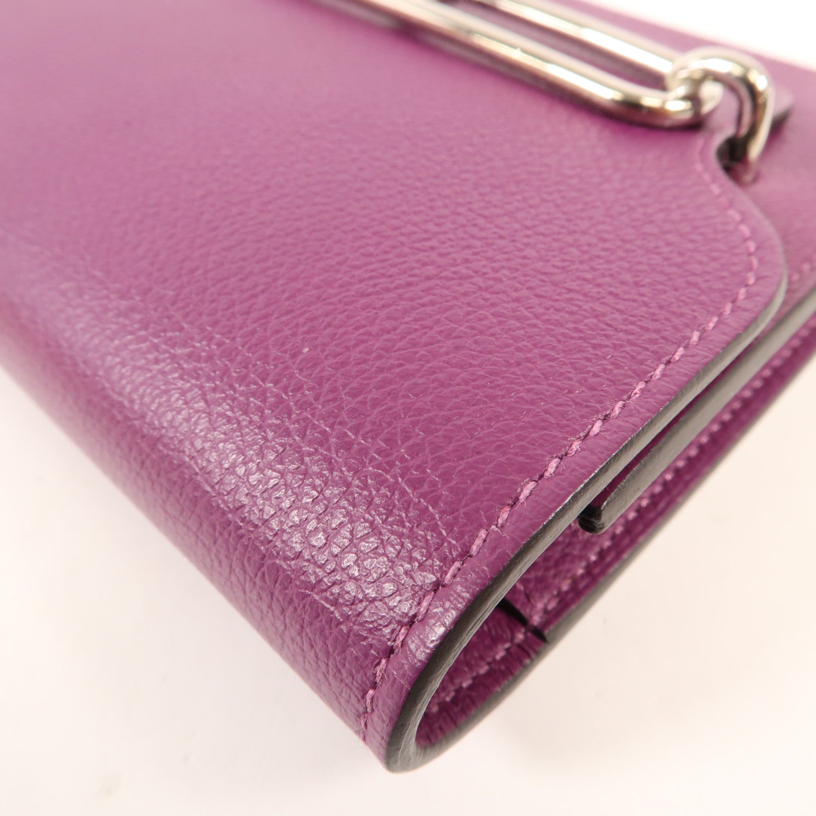 HERMES Evercolour皮革Roulis Slim銀扣錢包Anemone