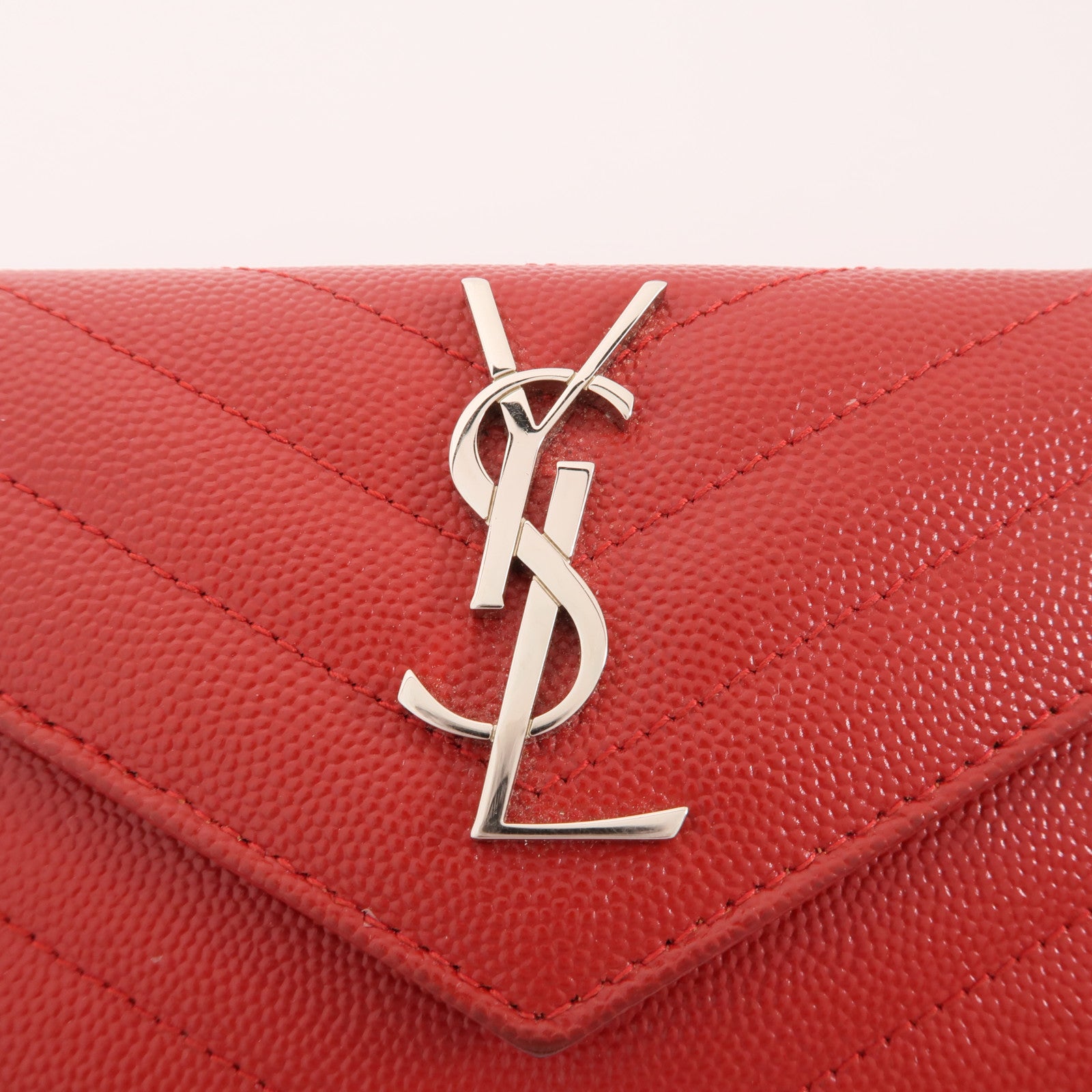 SAINT LAURENT 牛皮皮革Wallet銀扣錢包紅色