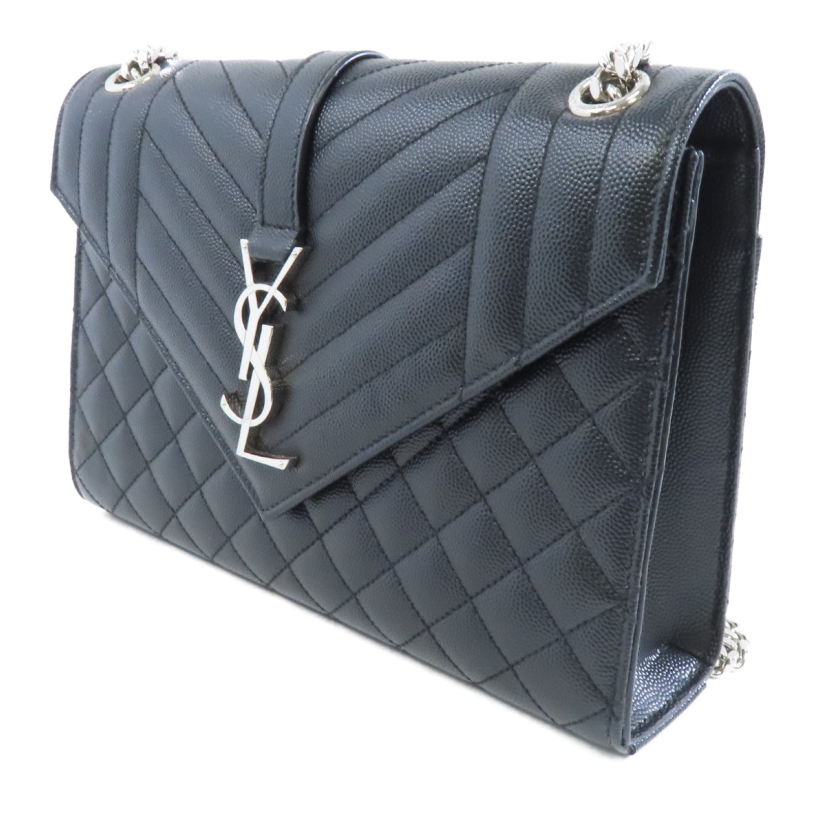 SAINT LAURENT 牛皮皮革Envelope銀扣鏈帶肩背袋黑色