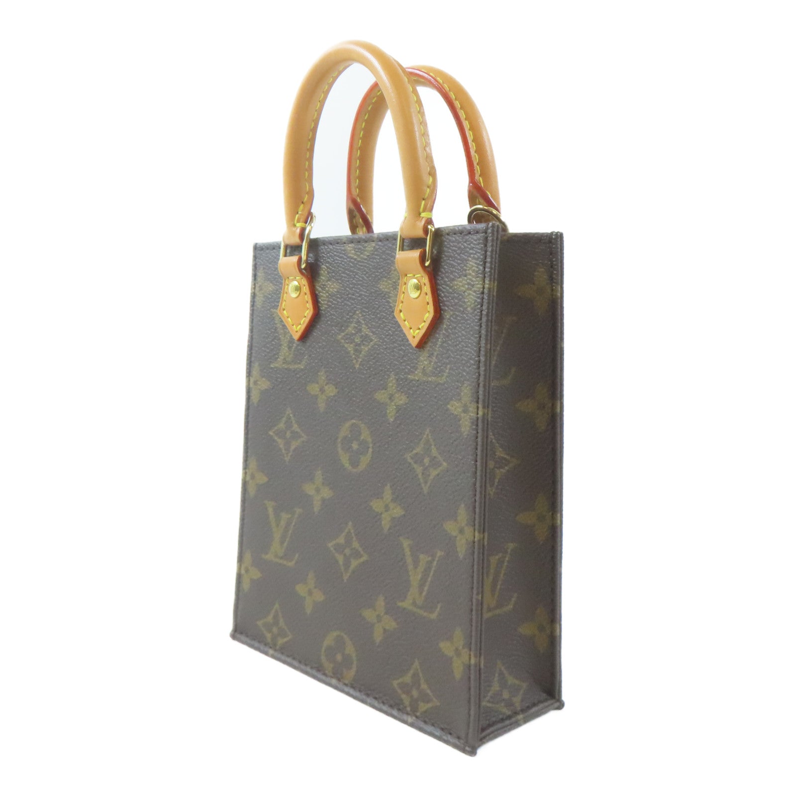 LOUIS VUITTON Monogram Petite Sac Plat金扣手挽肩背兩用袋啡色