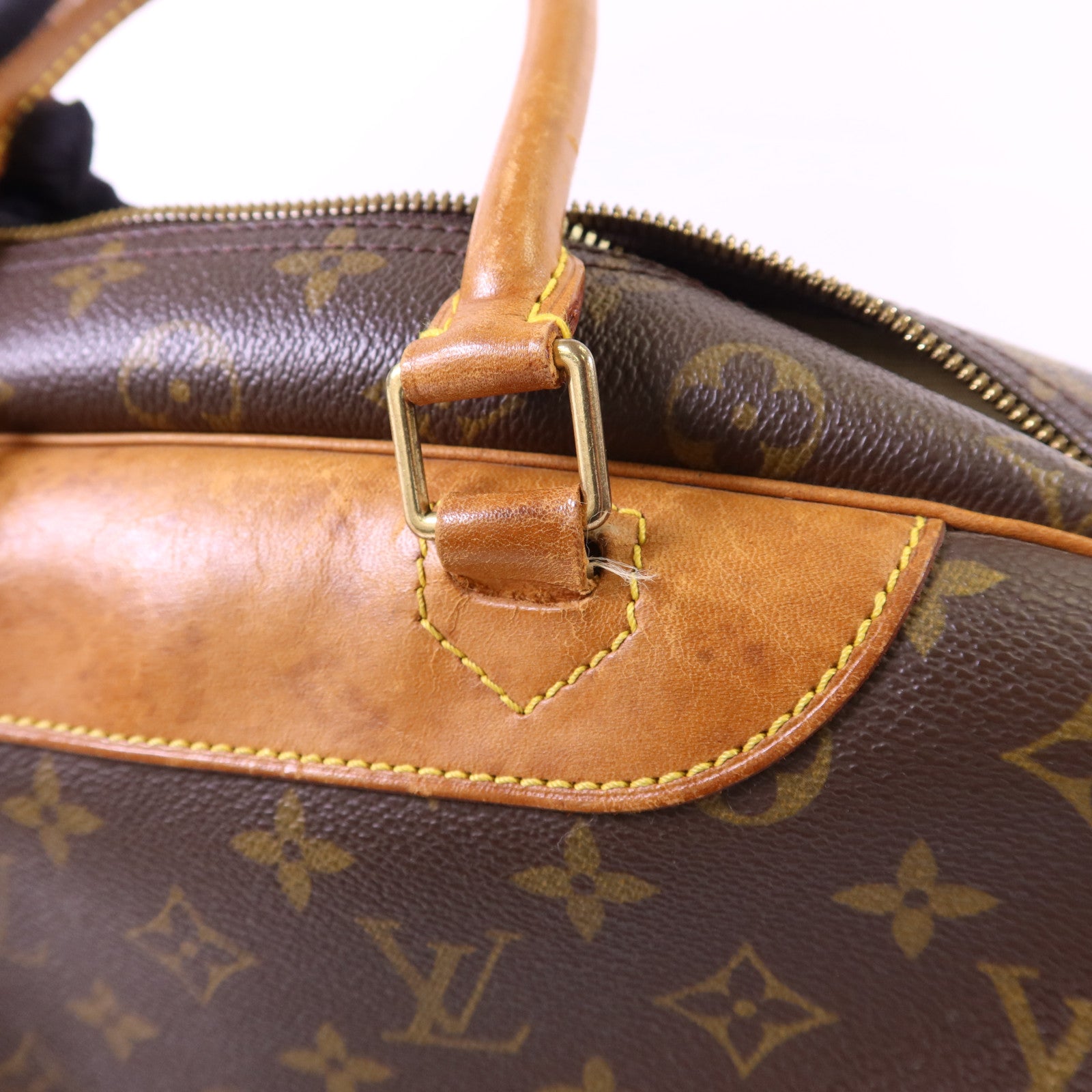 LOUIS VUITTON Monogram Deauville金扣手挽袋棕色