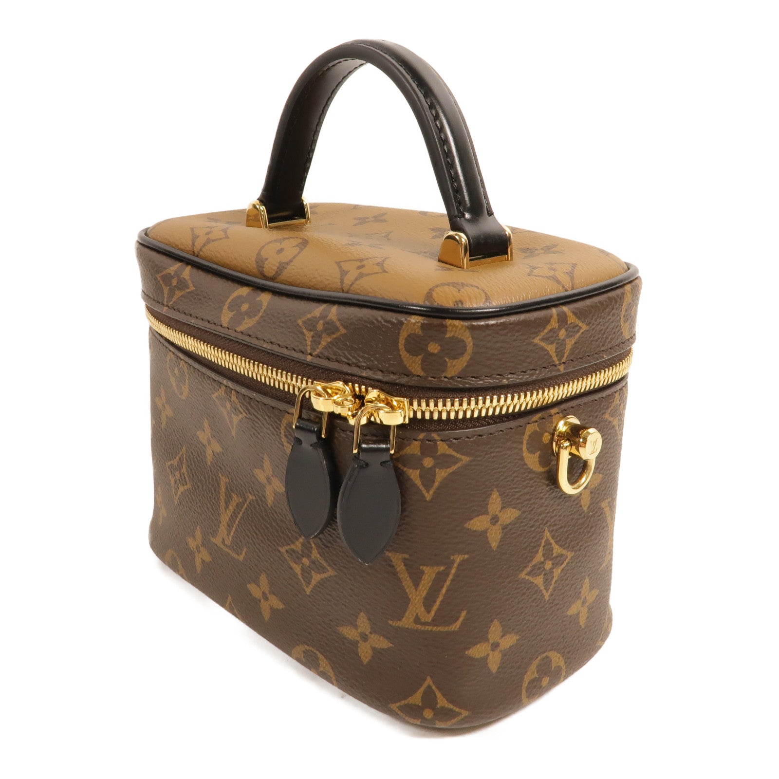 LOUIS VUITTON Monogram Reverse Vanity PM金扣手挽肩背兩用袋棕色