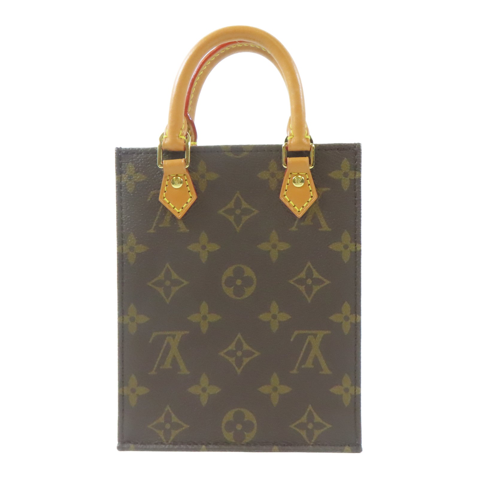 LOUIS VUITTON Monogram Petite Sac Plat金扣手挽肩背兩用袋啡色