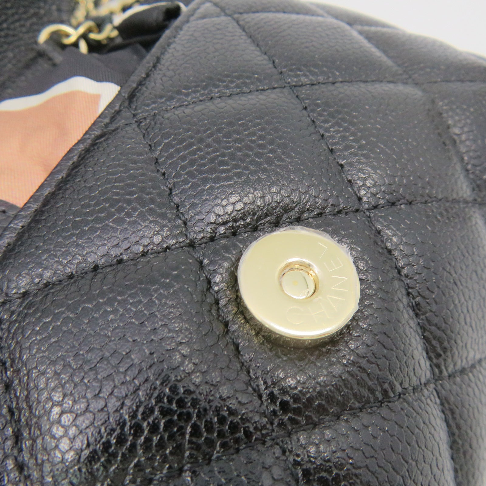 CHANEL Caviar皮革/尼龍Foldable Tote Shoulder Bag銀扣鏈帶手挽肩背兩用袋黑色