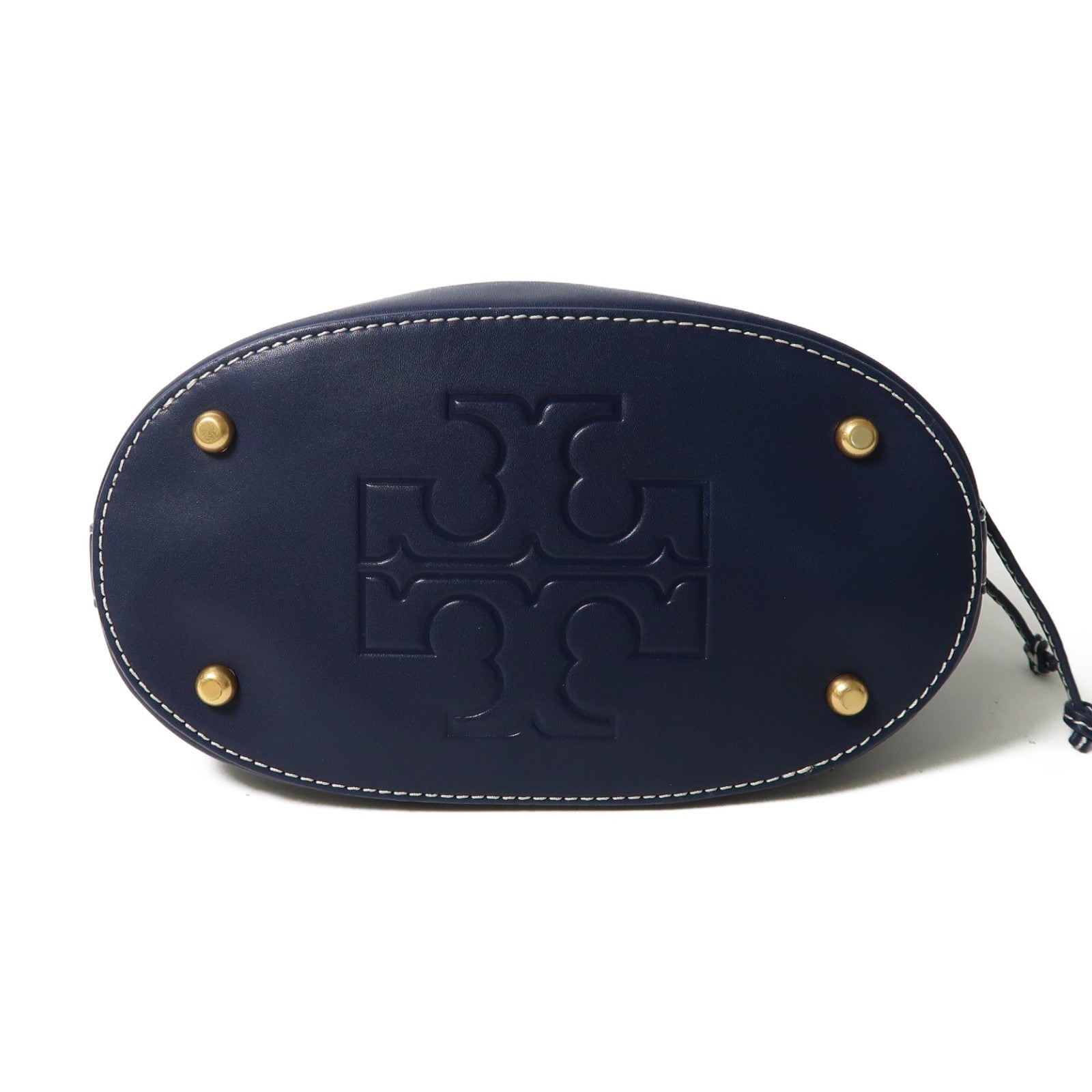 Tory Burch 帆布Bucket Bag金扣手挽肩背兩用袋深藍色