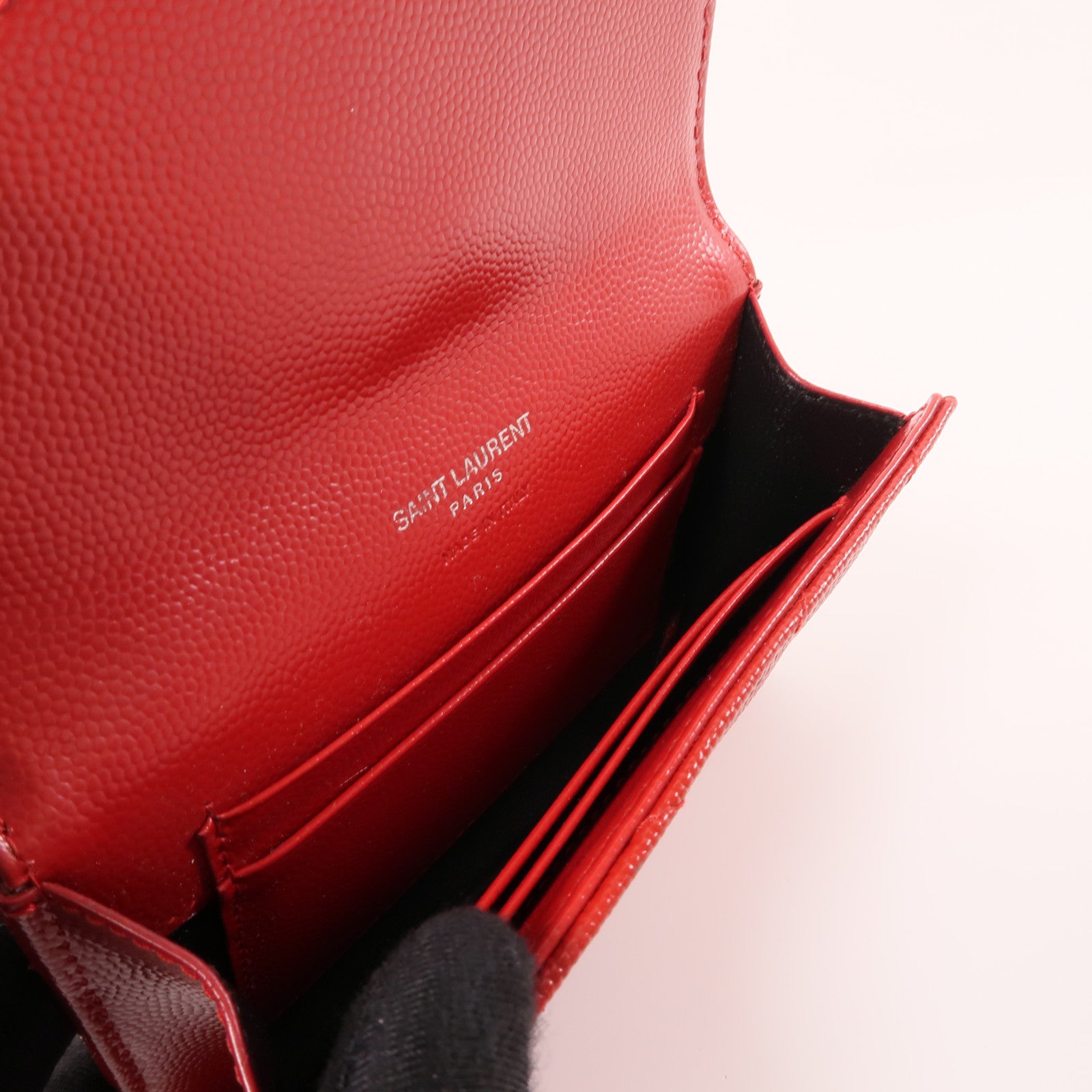SAINT LAURENT 牛皮皮革Wallet銀扣錢包紅色