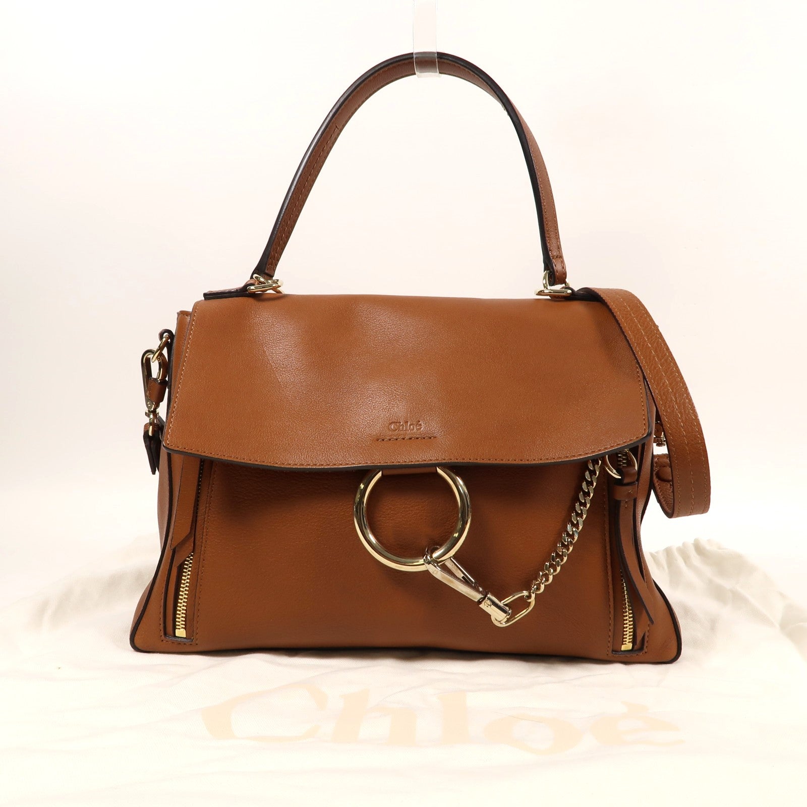 Chloe 牛皮皮革Faye Bag金扣手挽肩背兩用袋啡色
