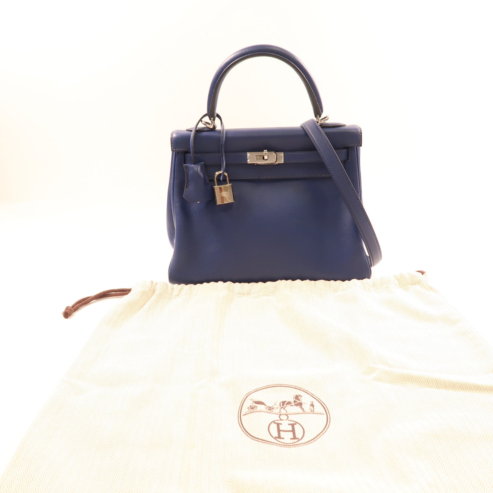 HERMES 【激減優惠】Swift皮革Kelly 25銀扣手挽肩背兩用袋73 Bleu Saphir/藍寶石