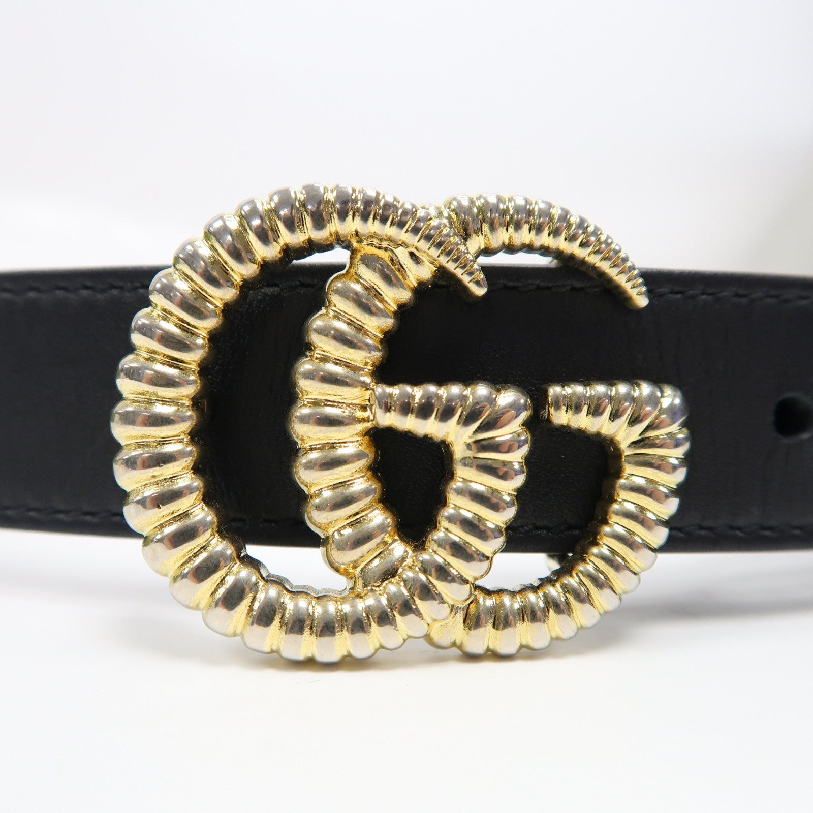GUCCI 牛皮皮革Belt金扣皮帶黑色