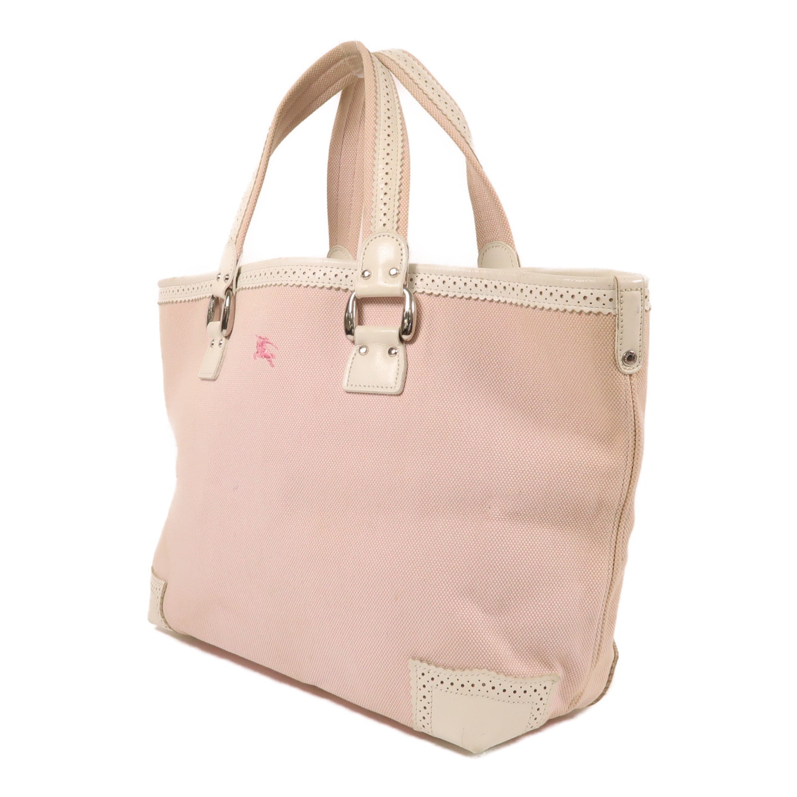 BURBERRY 帆布Hand Bag銀扣手挽袋粉紅色