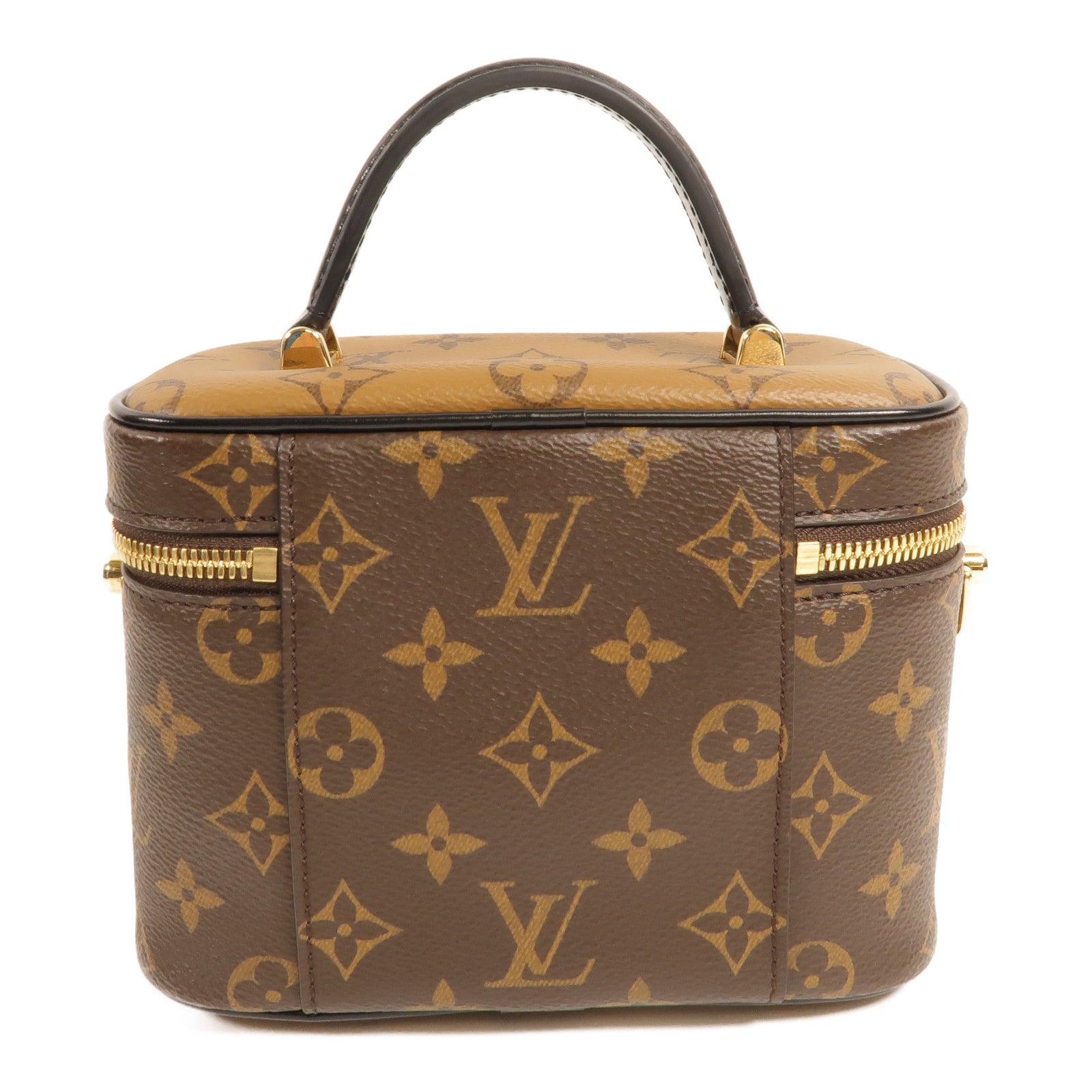 LOUIS VUITTON Monogram Reverse Vanity PM金扣手挽肩背兩用袋棕色