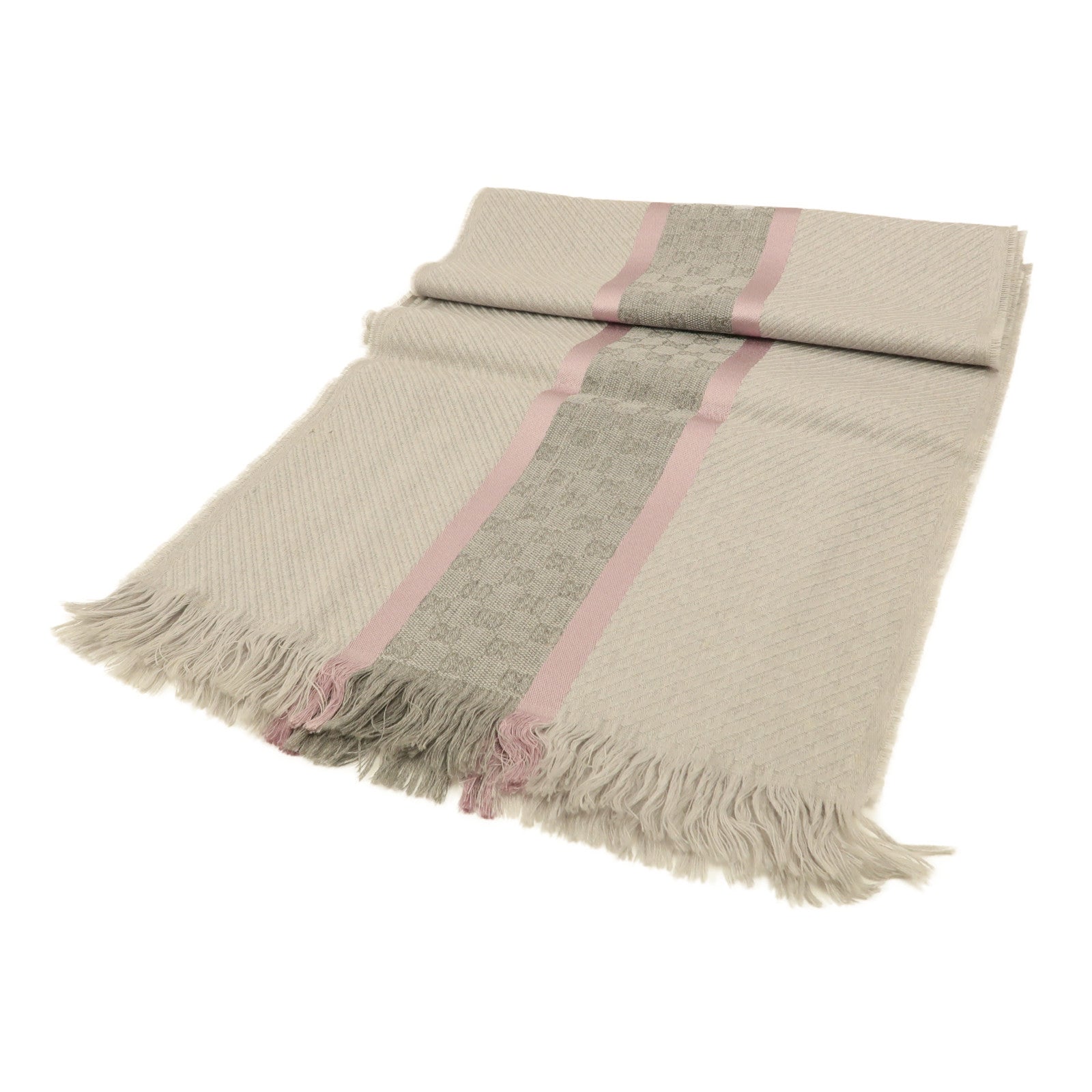 GUCCI 羊毛/絲質Scarf圍巾粉紅色/灰色