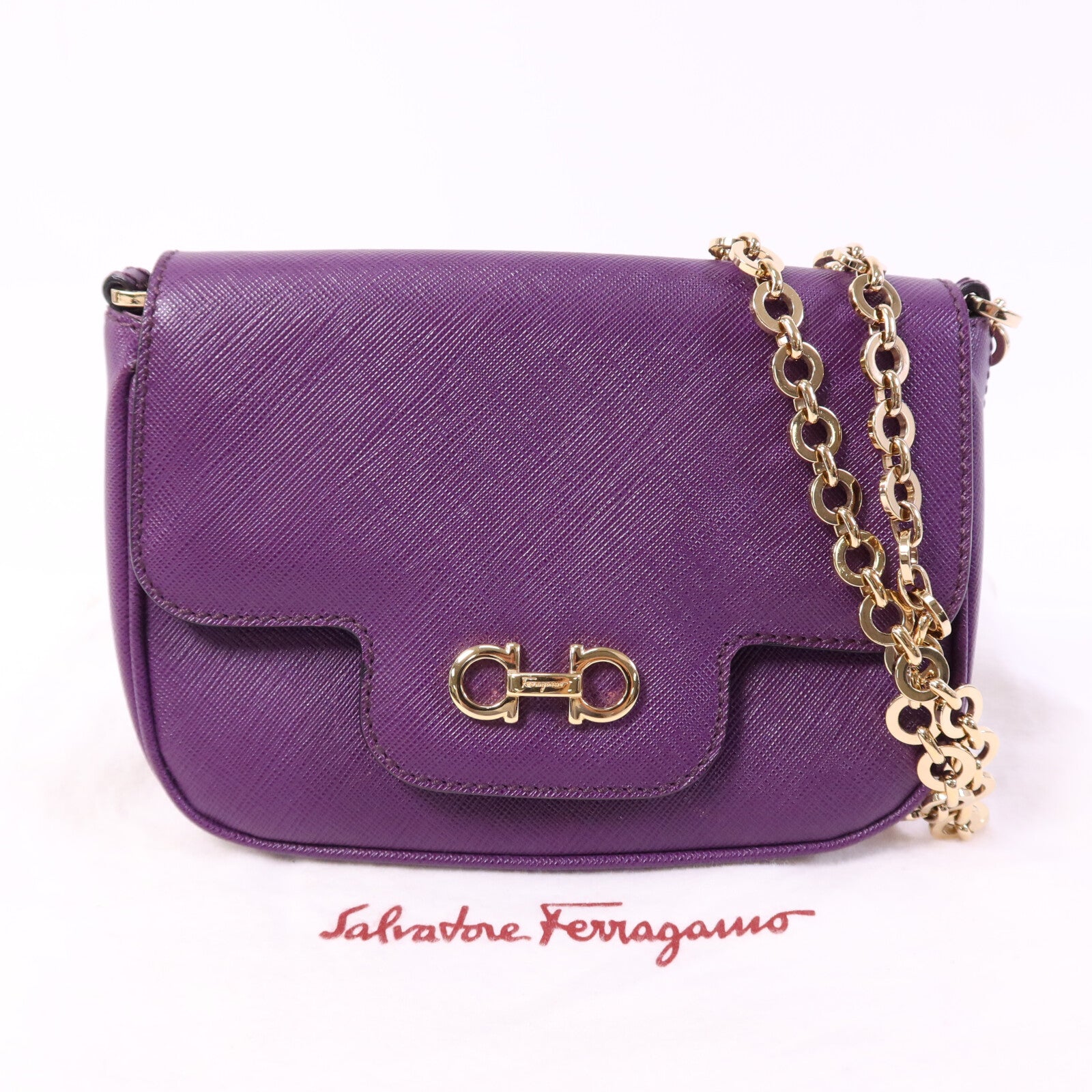Salvatore Ferragamo 牛皮皮革Shoulder Bag金扣鏈帶手挽袋