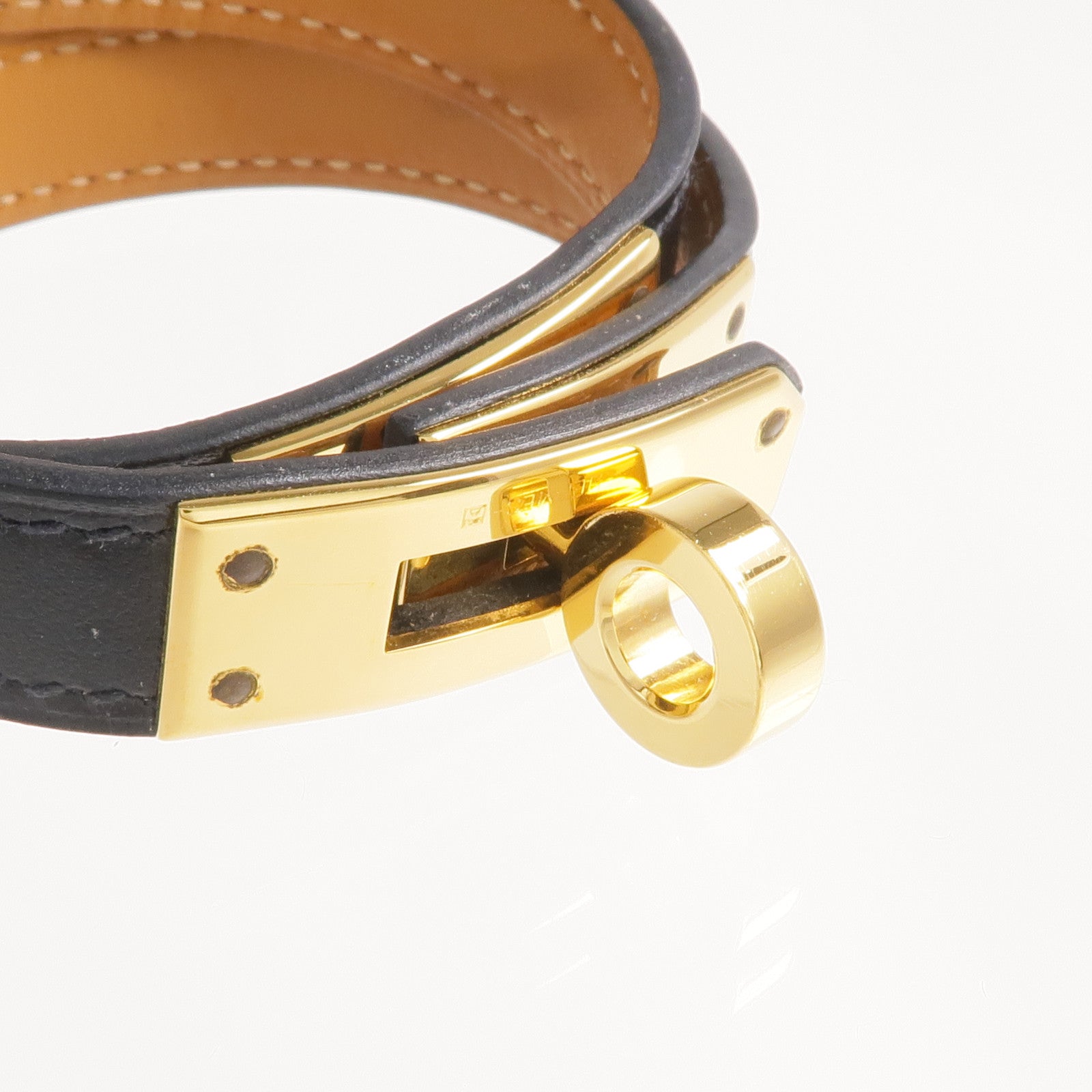 HERMES Box Calf皮革Kelly Double Tour Bracelet金扣手帶Noir
