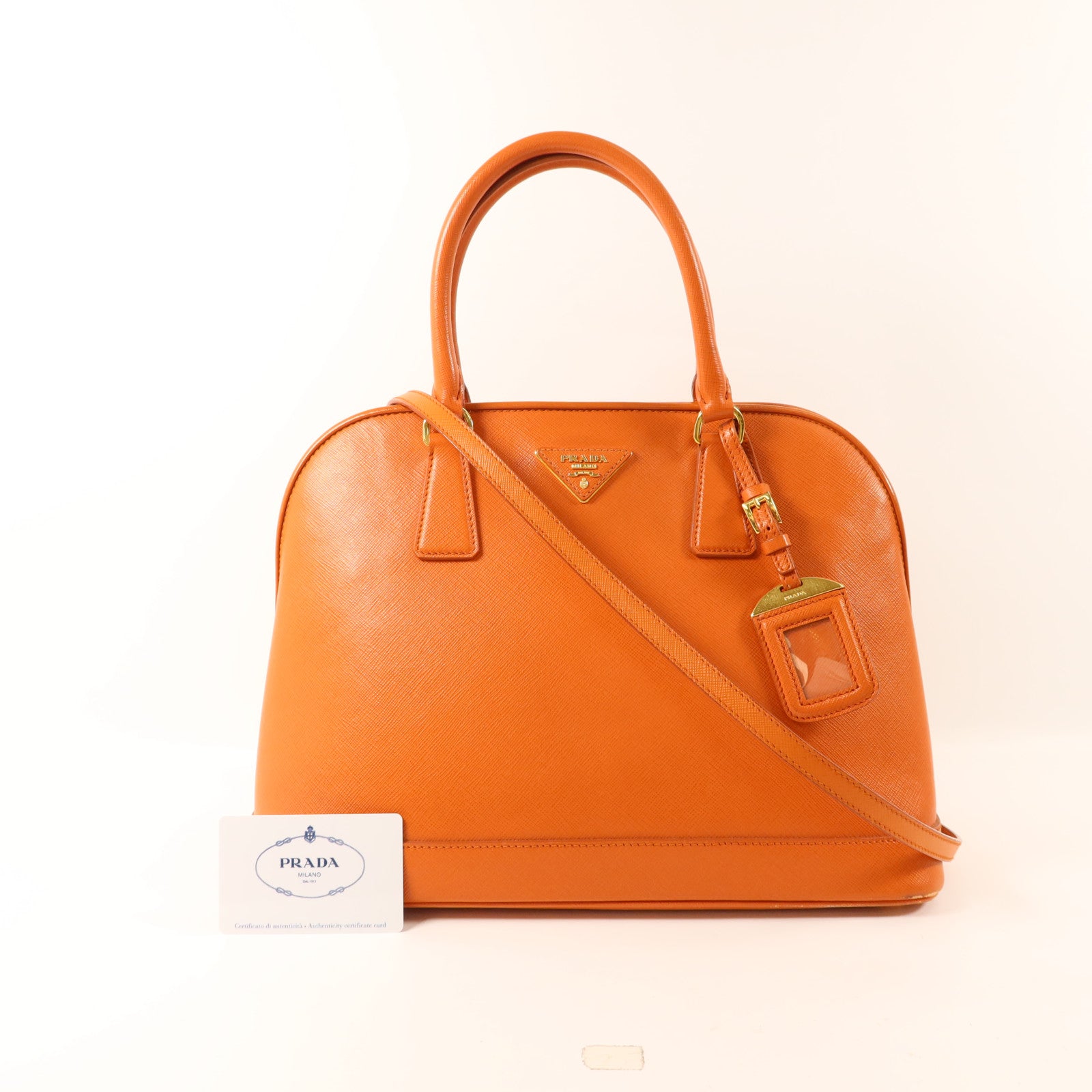 PRADA Saffiano皮革Medium Lux Open Promenade Satchel金扣手挽肩背兩用袋