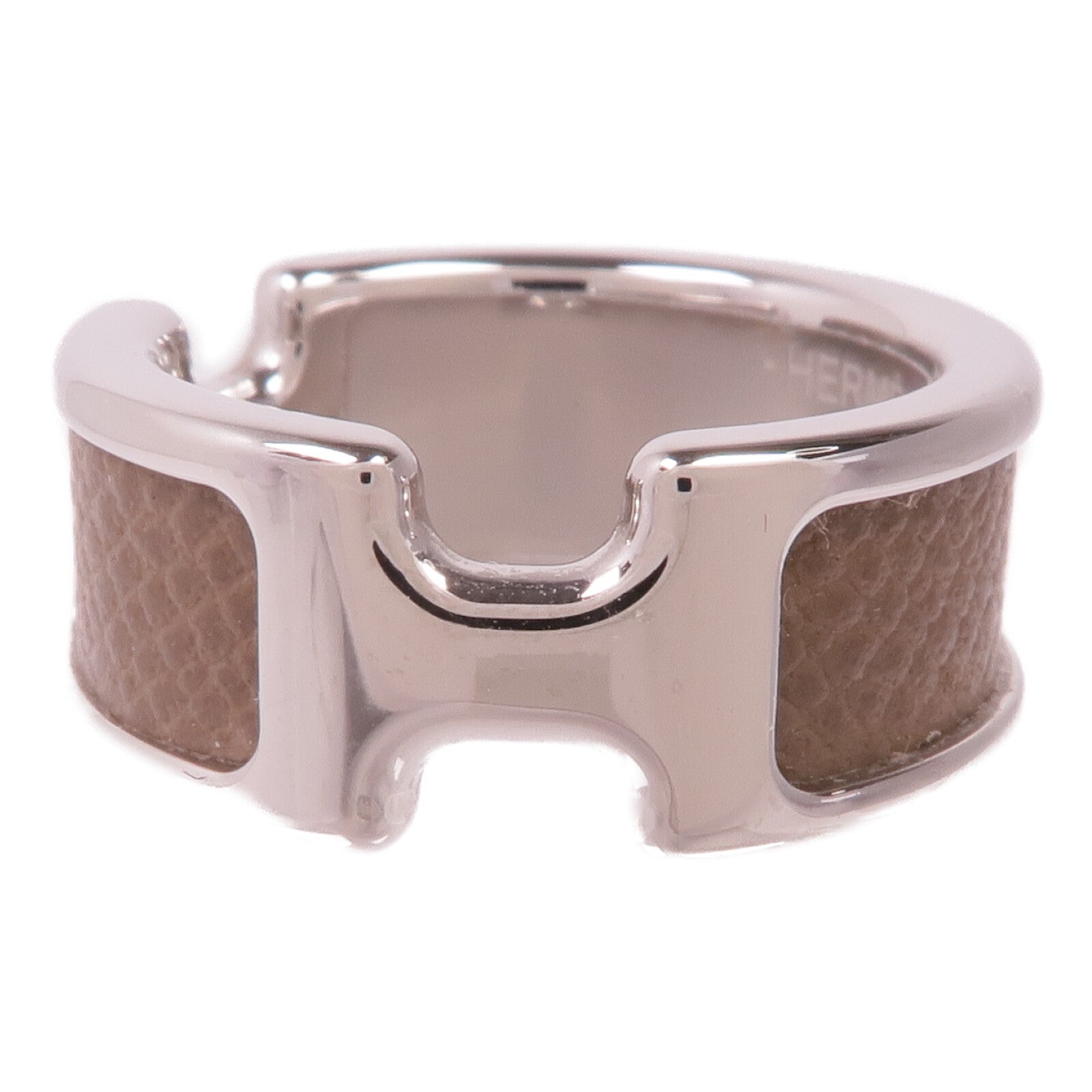 HERMES 金屬/Epsom皮革Olympe Ring戒指US#6.75 Etoupe