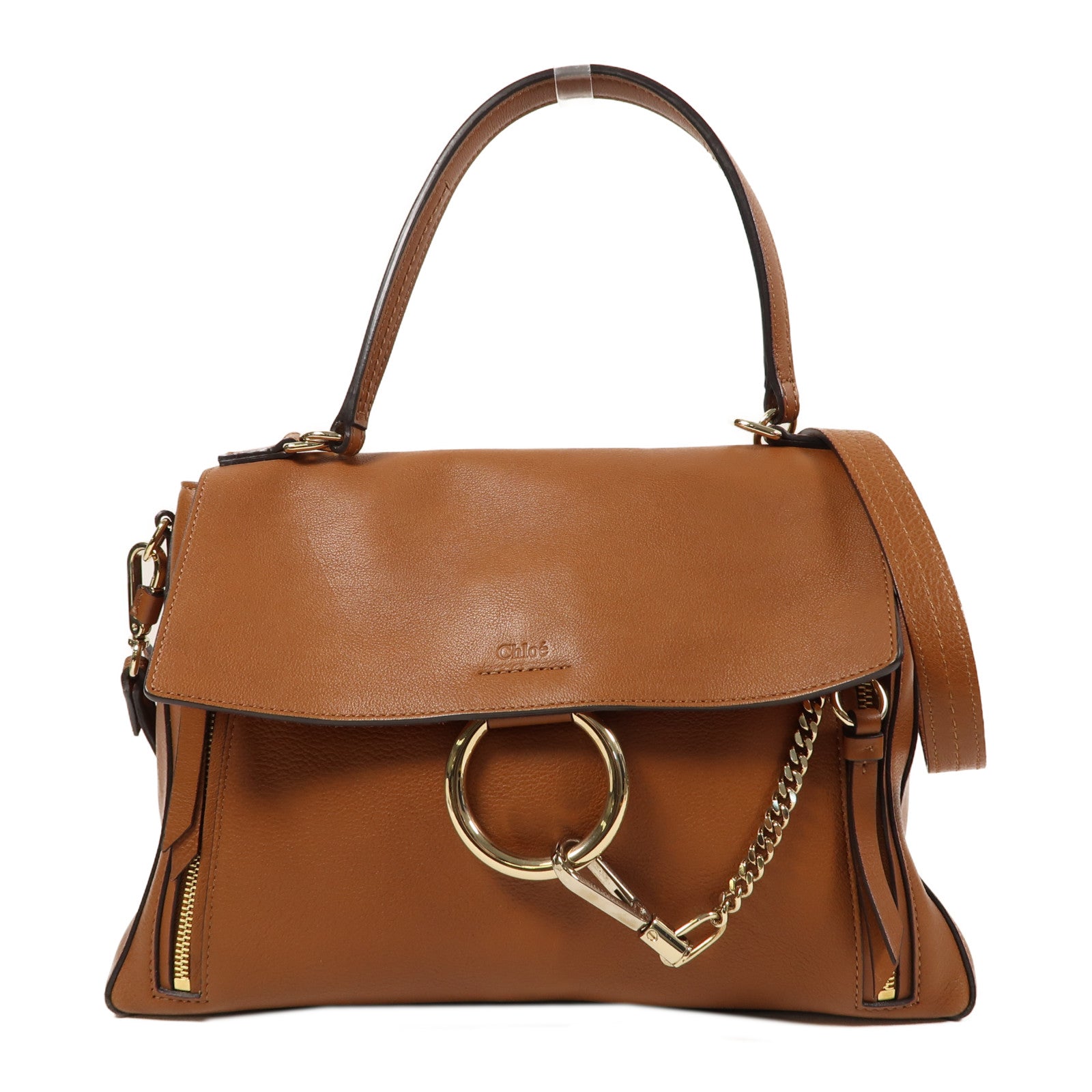 Chloe 牛皮皮革Faye Bag金扣手挽肩背兩用袋啡色