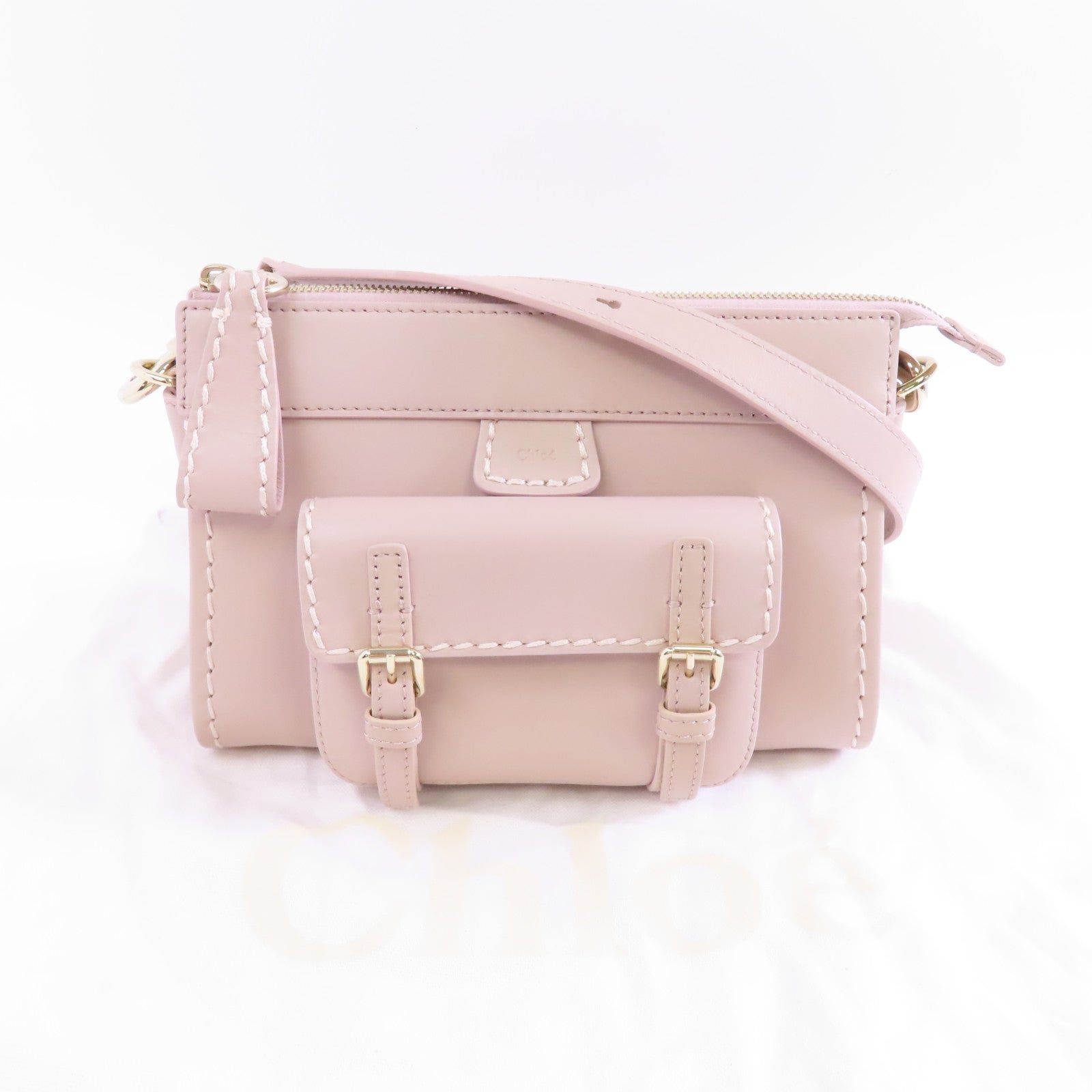 Chloe 牛皮皮革Shoulder Bag金扣肩背袋粉紅色