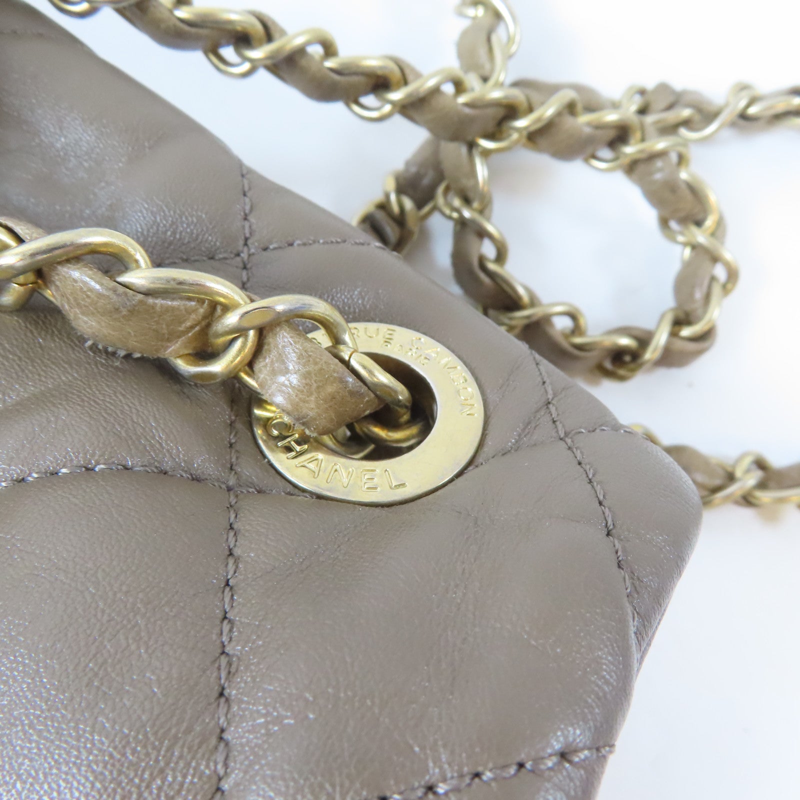 CHANEL 【激減優惠】菱格牛皮皮革Chain Shoulder Bag金扣鏈帶肩背袋啡色