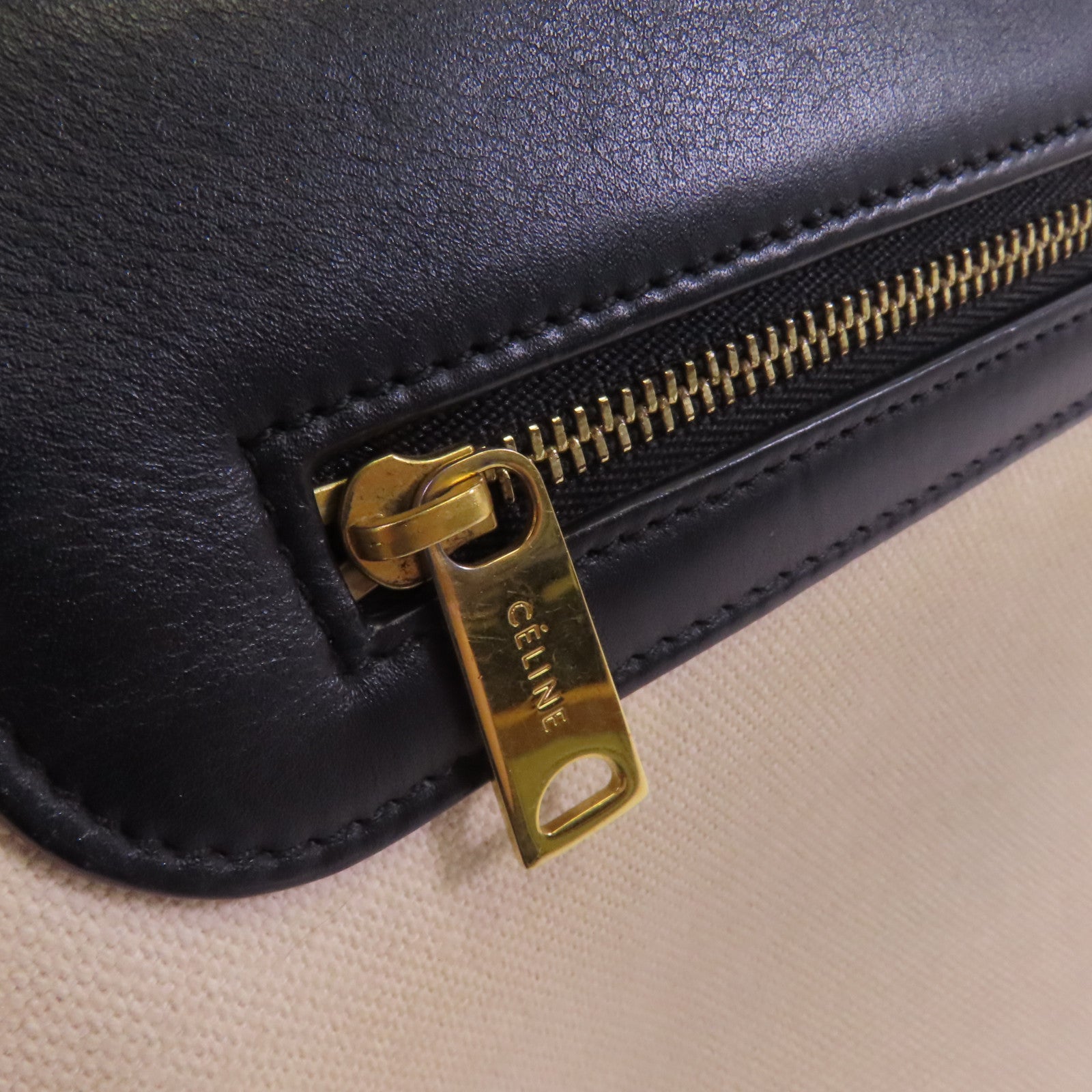 CELINE 帆布/牛皮皮革Trapeze金扣手挽肩背兩用袋