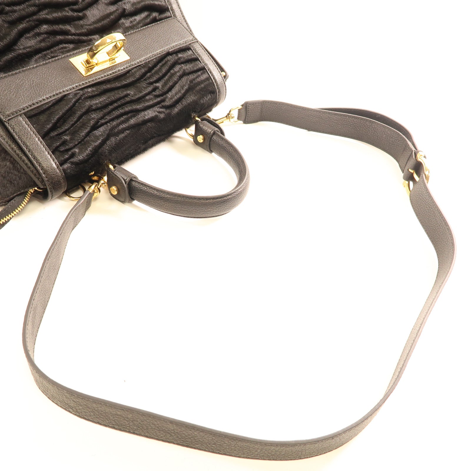 Salvatore Ferragamo 馬毛/皮革2Way Shoulder金扣手挽肩背兩用袋
