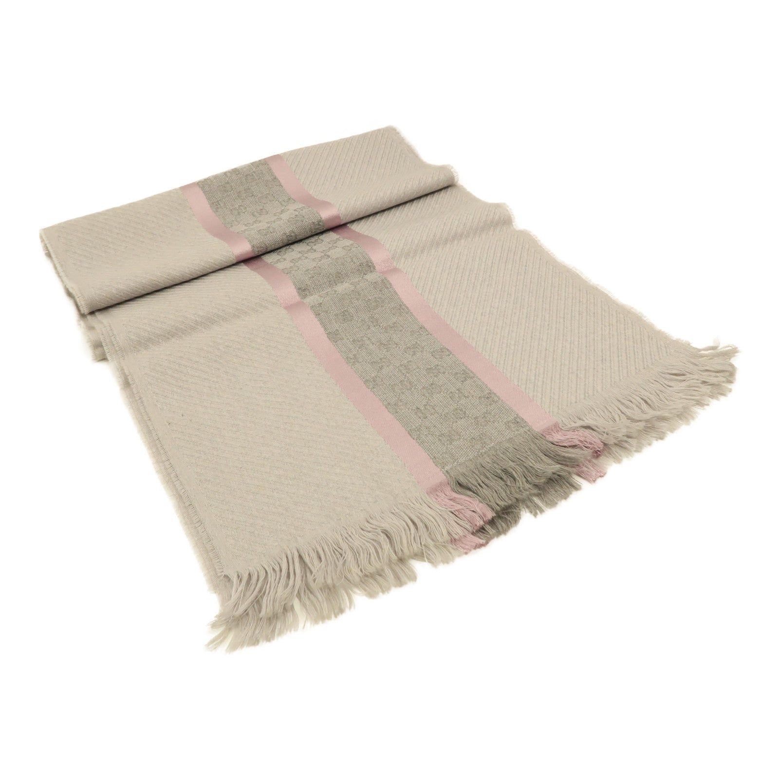 GUCCI 羊毛/絲質Scarf圍巾粉紅色/灰色