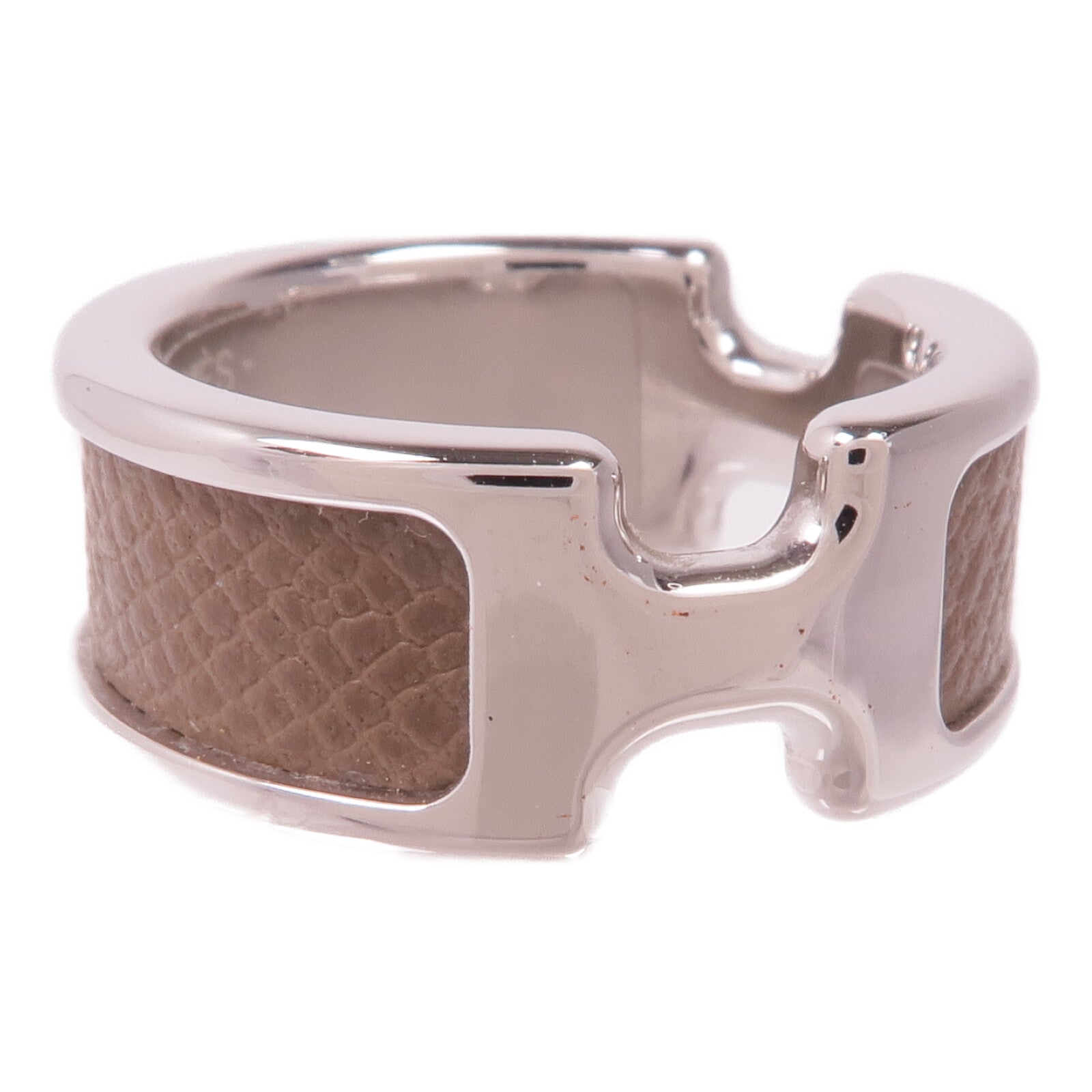HERMES 金屬/Epsom皮革Olympe Ring戒指US#6.75 Etoupe