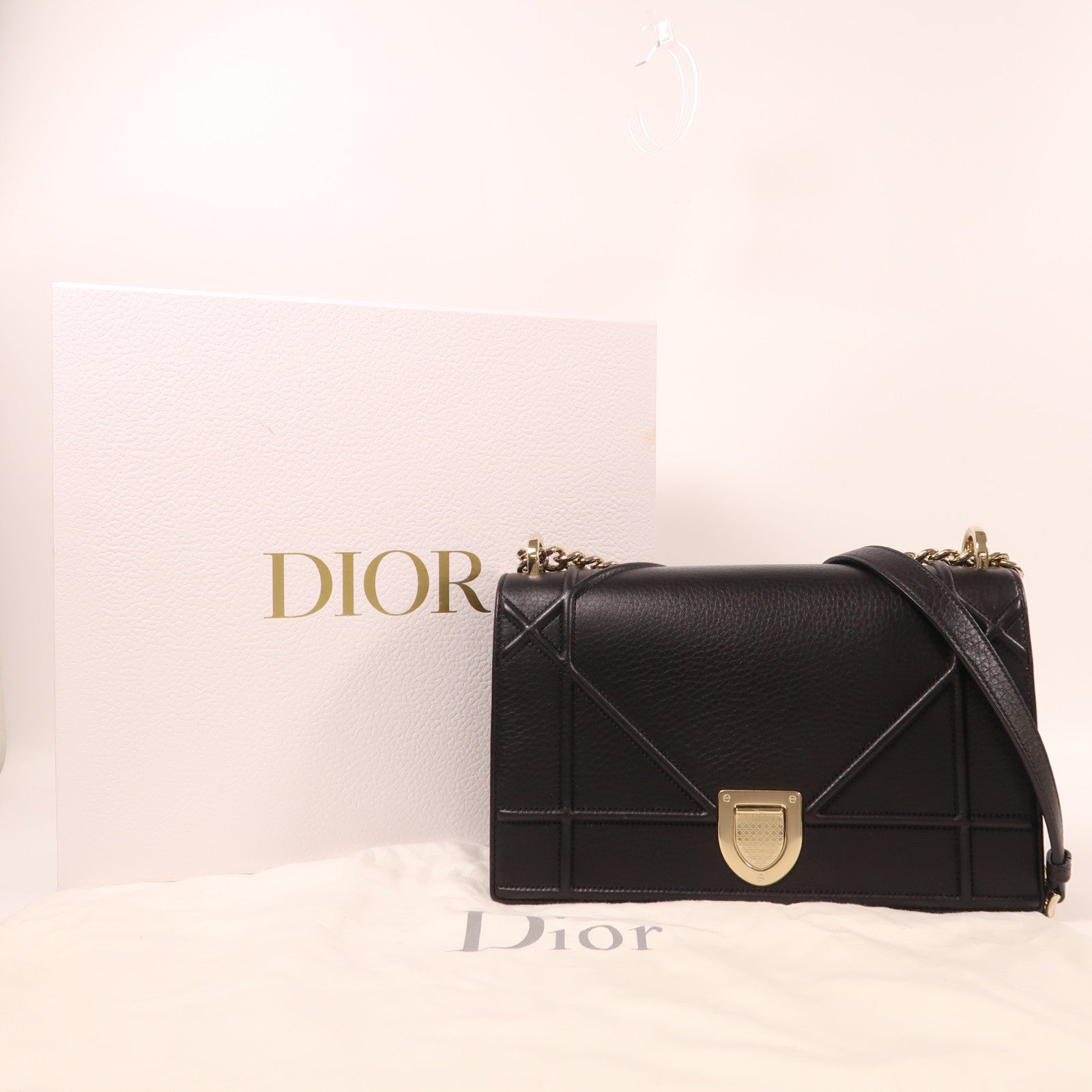 Dior 牛皮皮革Diorma銀扣鏈帶手挽肩背兩用袋