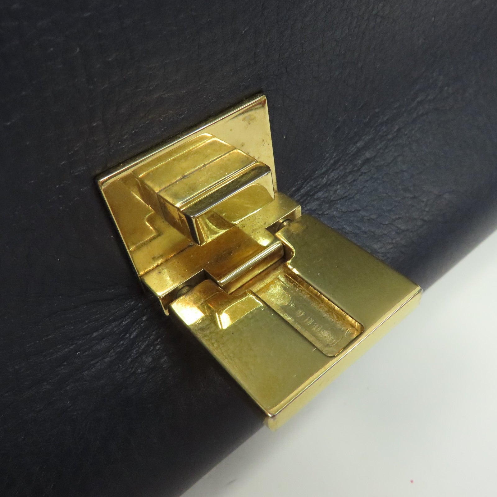 CELINE 【激減優惠】牛皮皮革Trapeze金扣手挽肩背兩用袋深藍色/米色