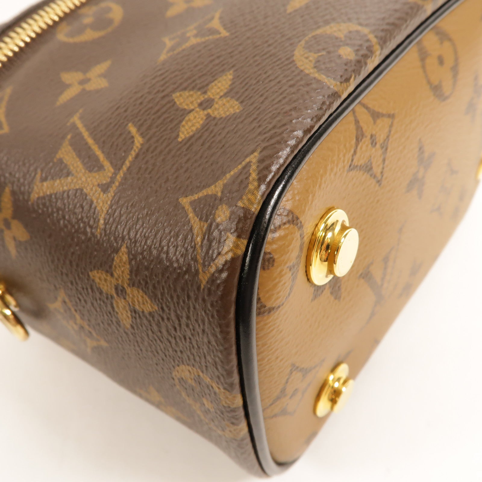 LOUIS VUITTON Monogram Reverse Vanity PM金扣手挽肩背兩用袋棕色