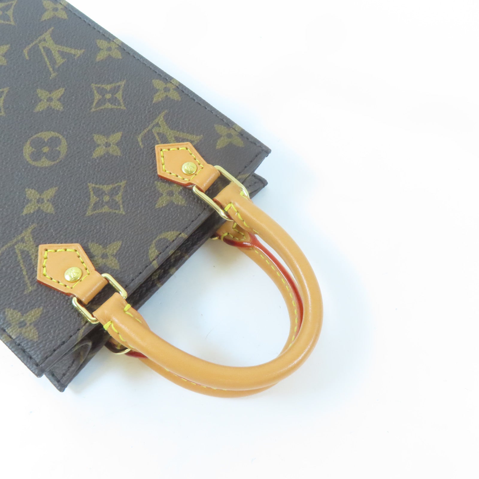 LOUIS VUITTON Monogram Petite Sac Plat金扣手挽肩背兩用袋啡色