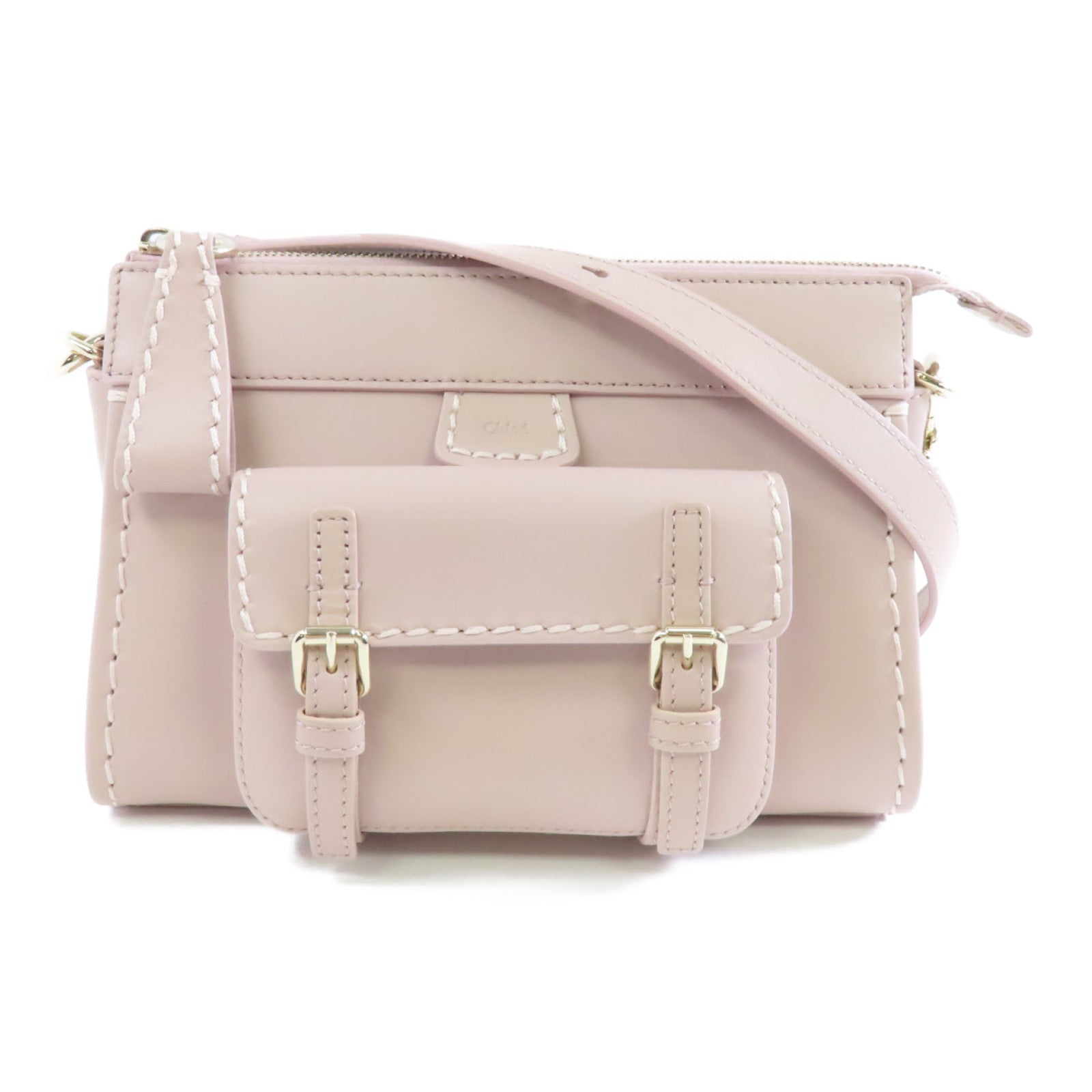 Chloe 牛皮皮革Shoulder Bag金扣肩背袋粉紅色