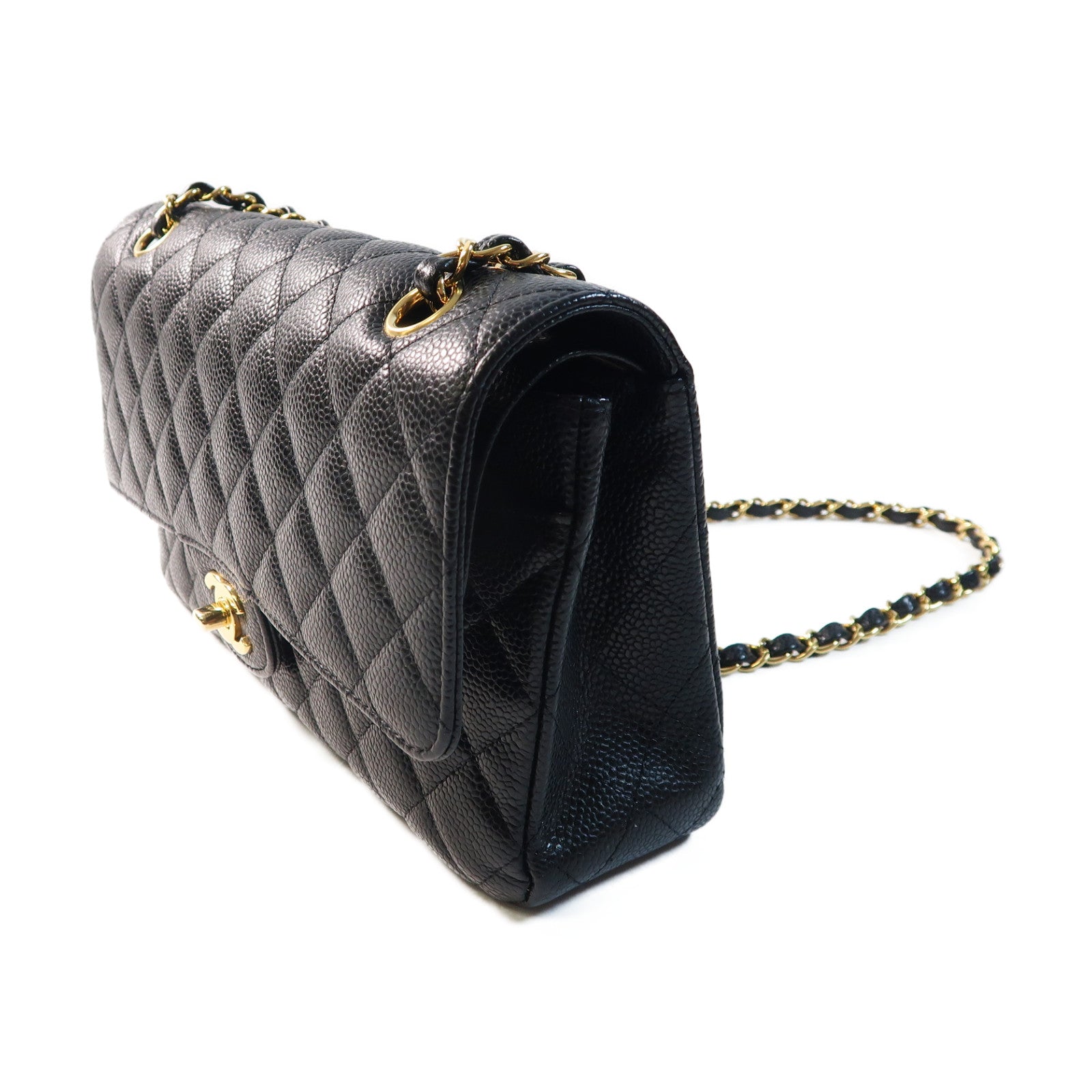 CHANEL 菱格牛皮皮革Classic 25金扣鏈帶肩背袋黑色