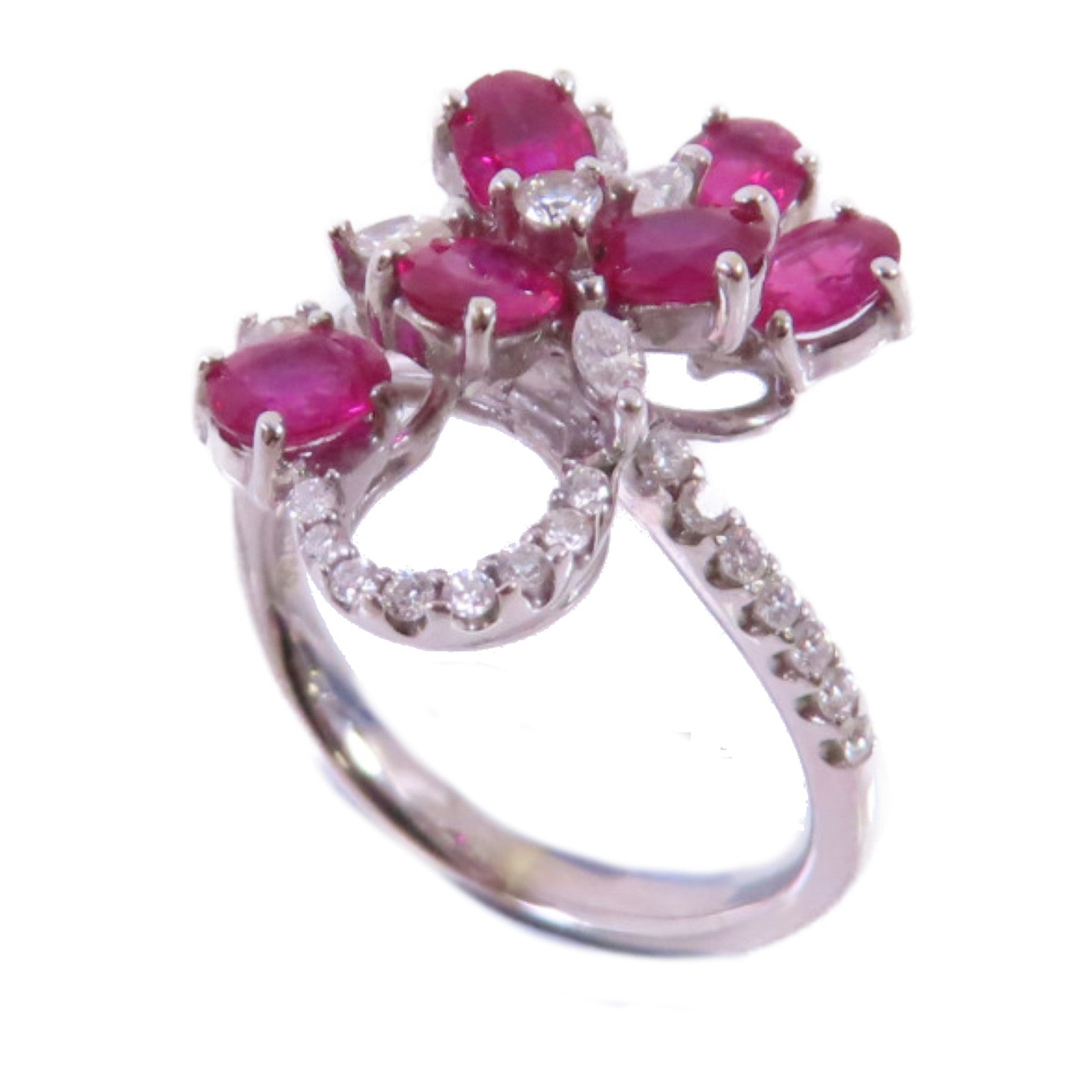JEWELRY 18K白金Ruby/Diamond Ring1.36ct紅寶石/0.13ct鑽石戒指US#4.5