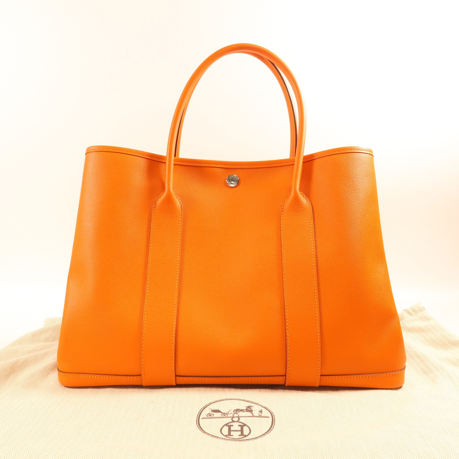 HERMES Epsom皮革Garden Party PM銀扣手挽袋Orange橙色