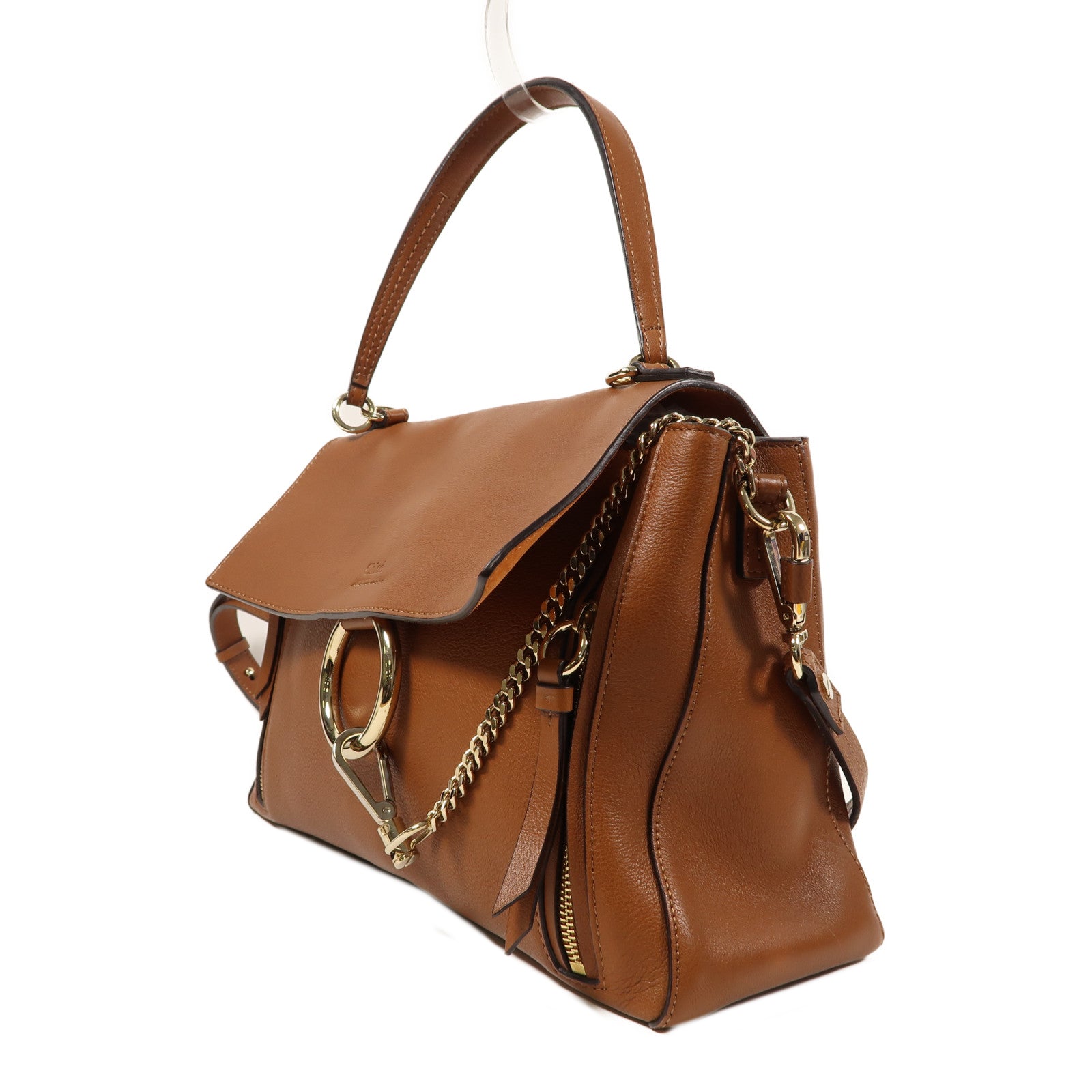 Chloe 牛皮皮革Faye Bag金扣手挽肩背兩用袋啡色