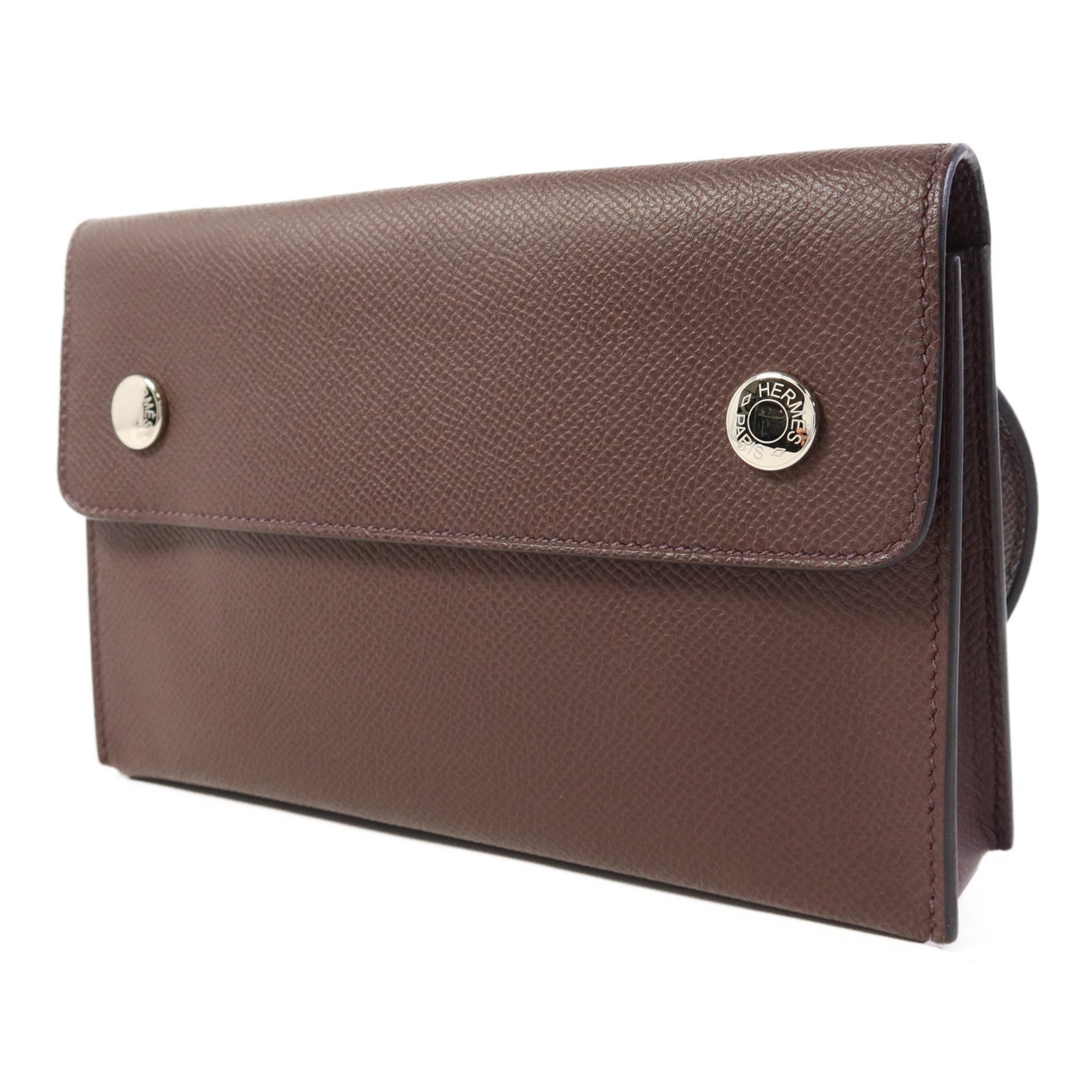 HERMES Epsom皮革Snap Wallet銀扣肩背袋Rouge Sellier
