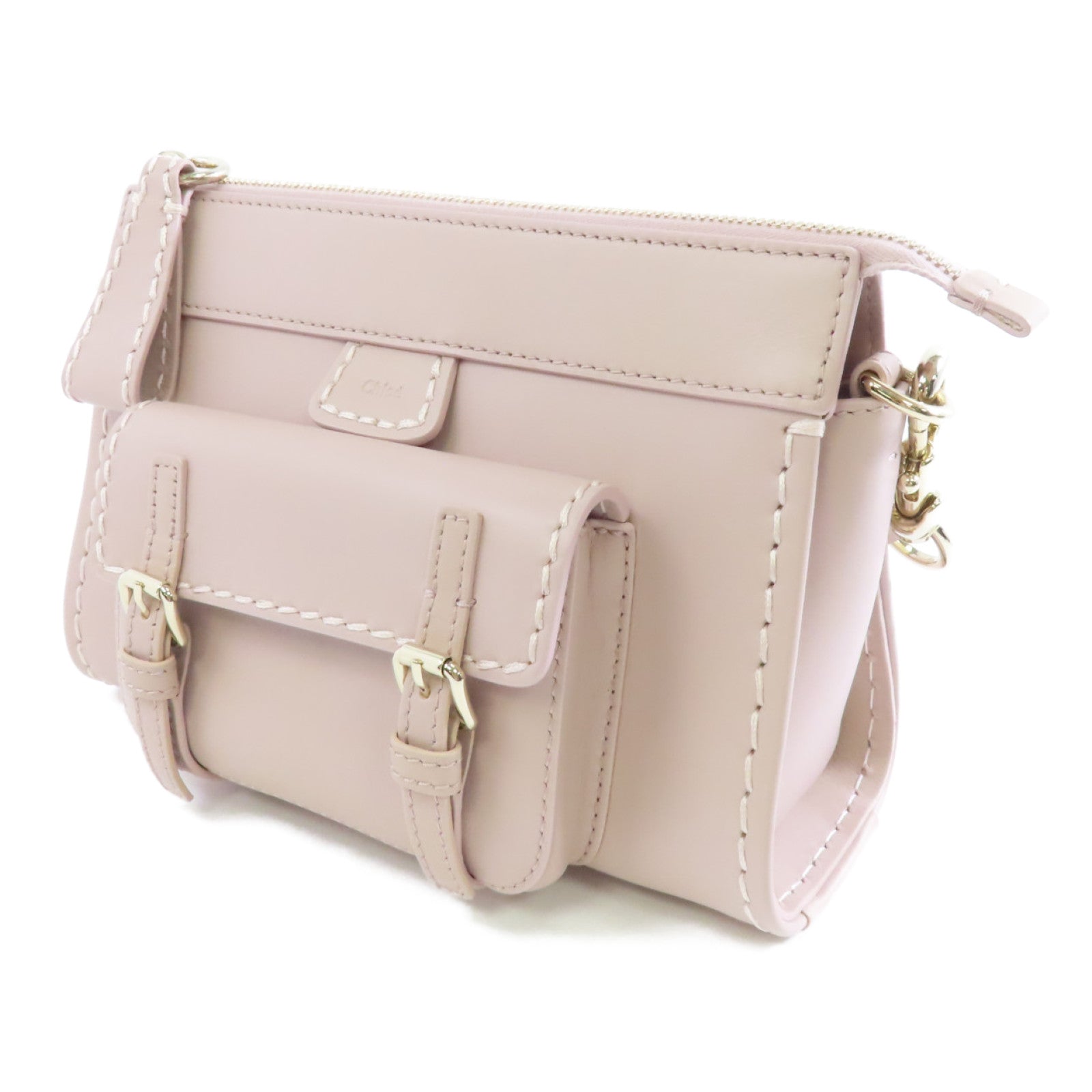 Chloe 牛皮皮革Shoulder Bag金扣肩背袋粉紅色