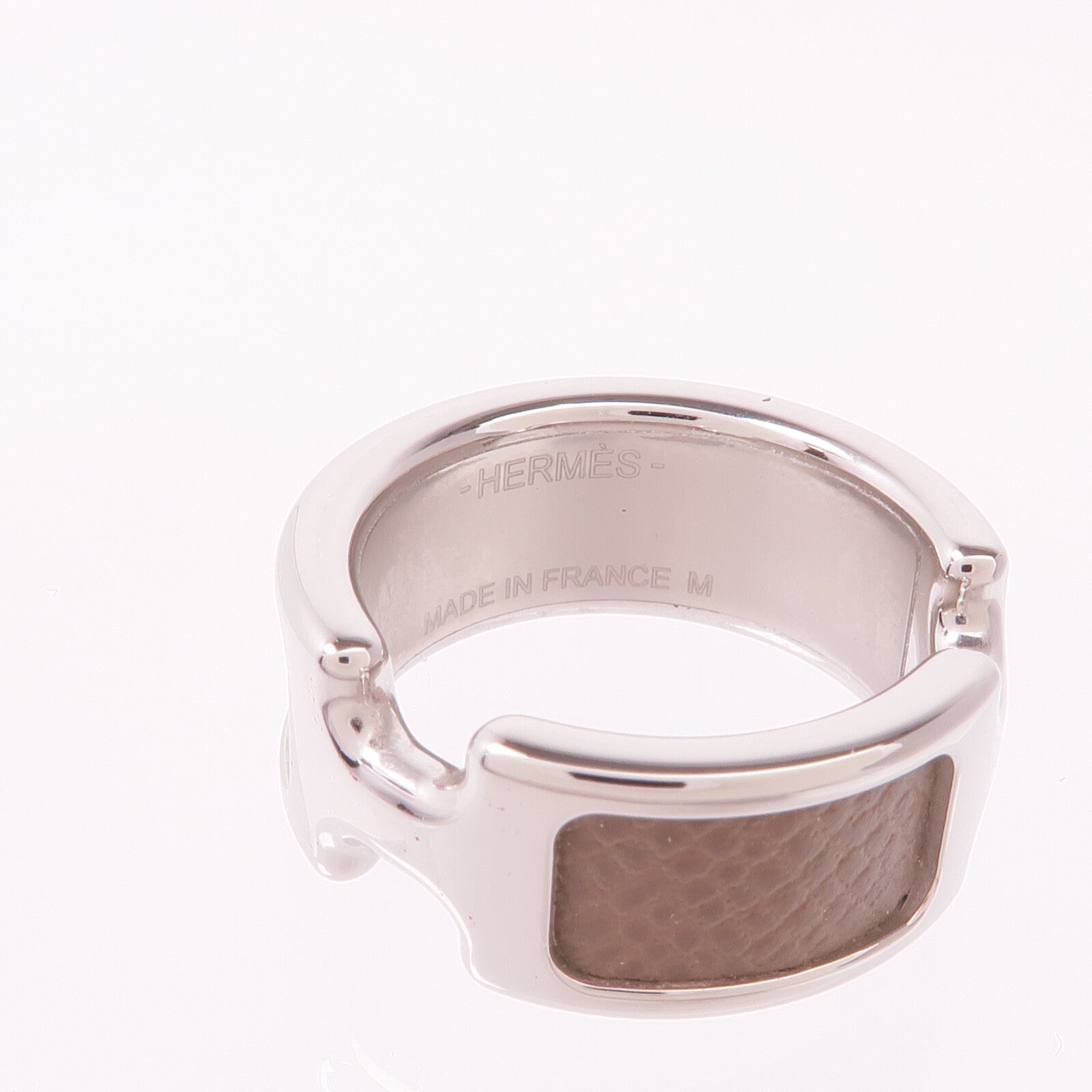 HERMES 金屬/Epsom皮革Olympe Ring戒指US#6.75 Etoupe