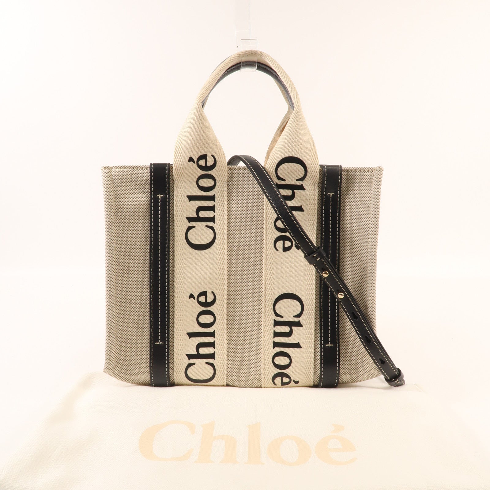 Chloe 帆布Woody Small銀扣手挽肩背兩用袋