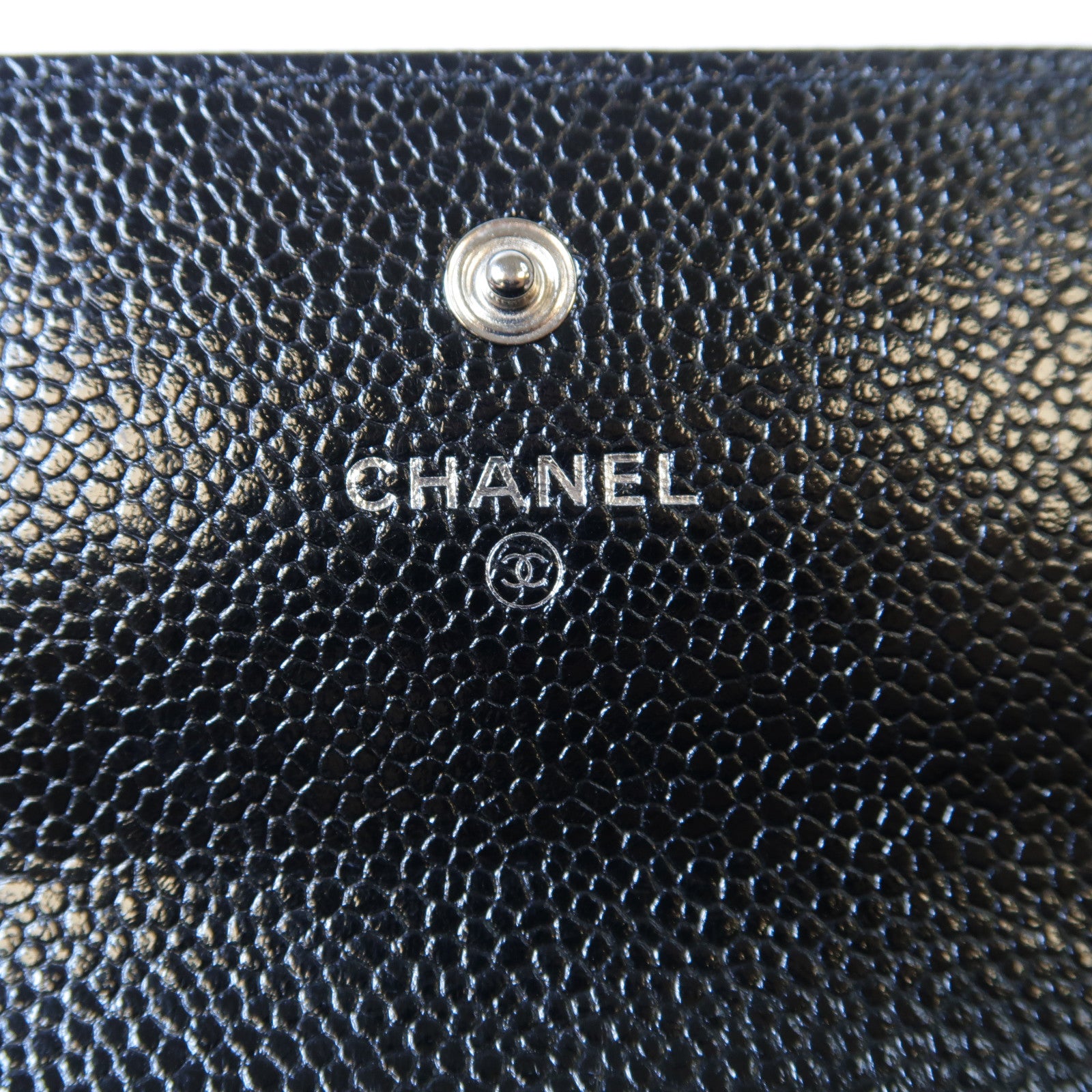 CHANEL 牛皮皮革Camellia Long Wallet銀扣長錢包黑色