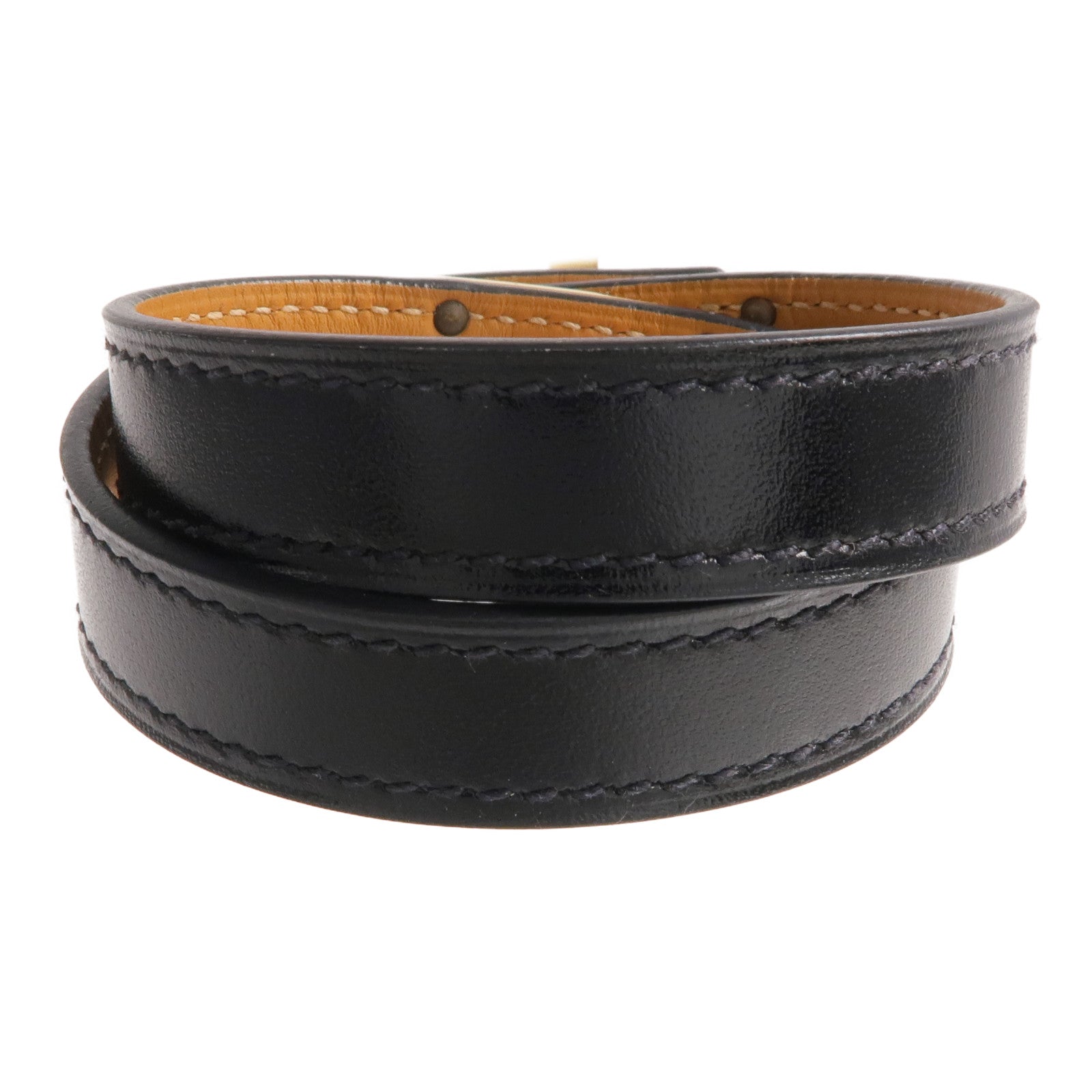 HERMES Box Calf皮革Kelly Double Tour Bracelet金扣手帶Noir