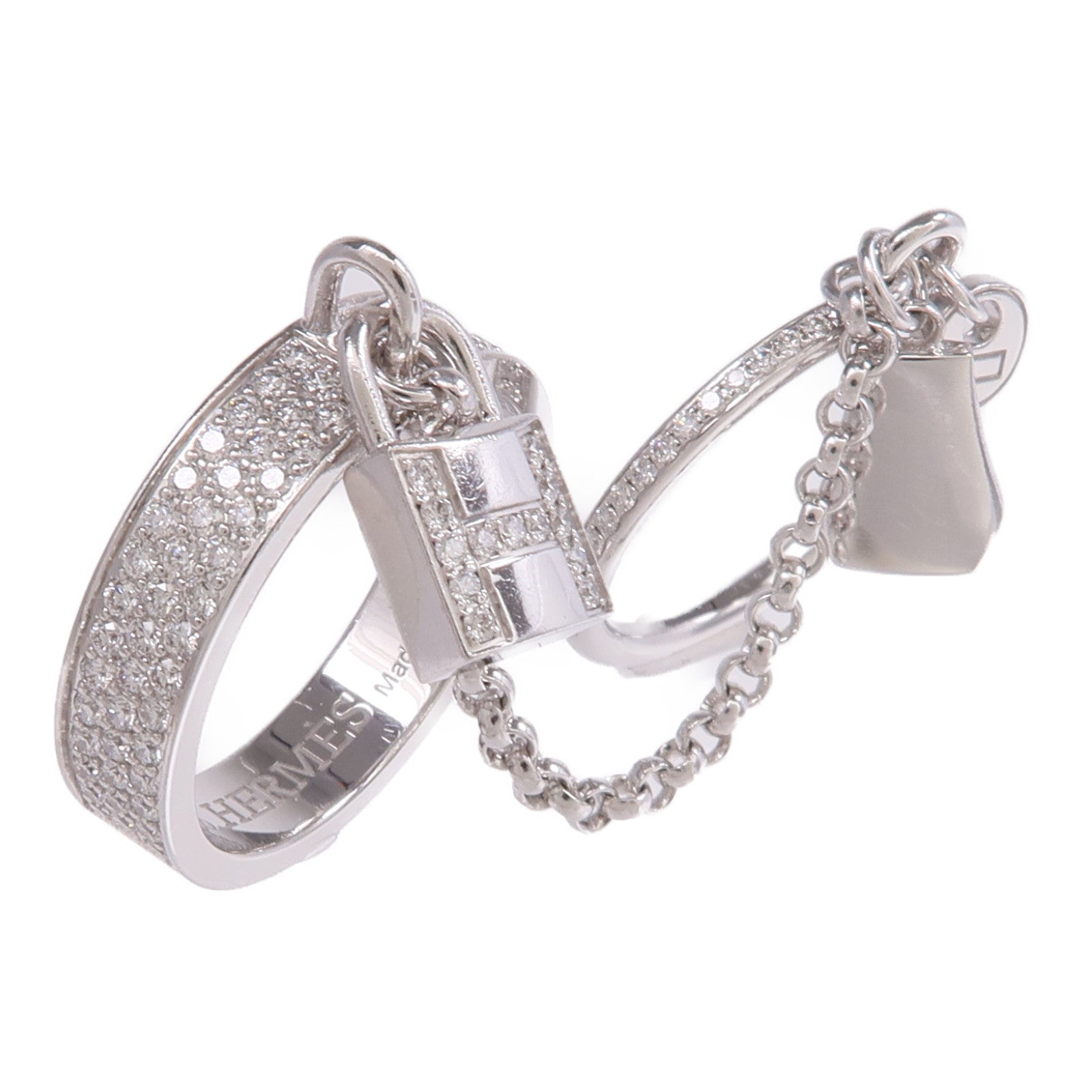 HERMES 18K白金Cadenas Double Ring鑽石戒指
