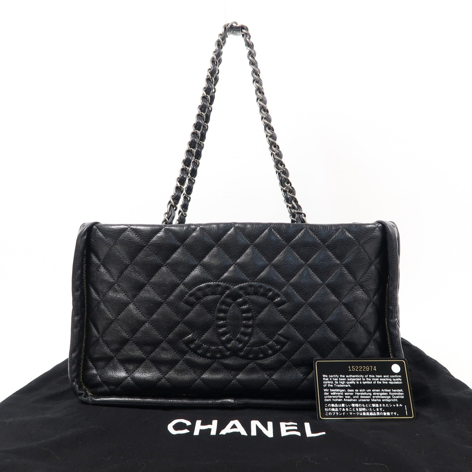 CHANEL 【激減優惠】菱格牛皮皮革Shoulder Bag銀扣鏈帶肩背袋黑色