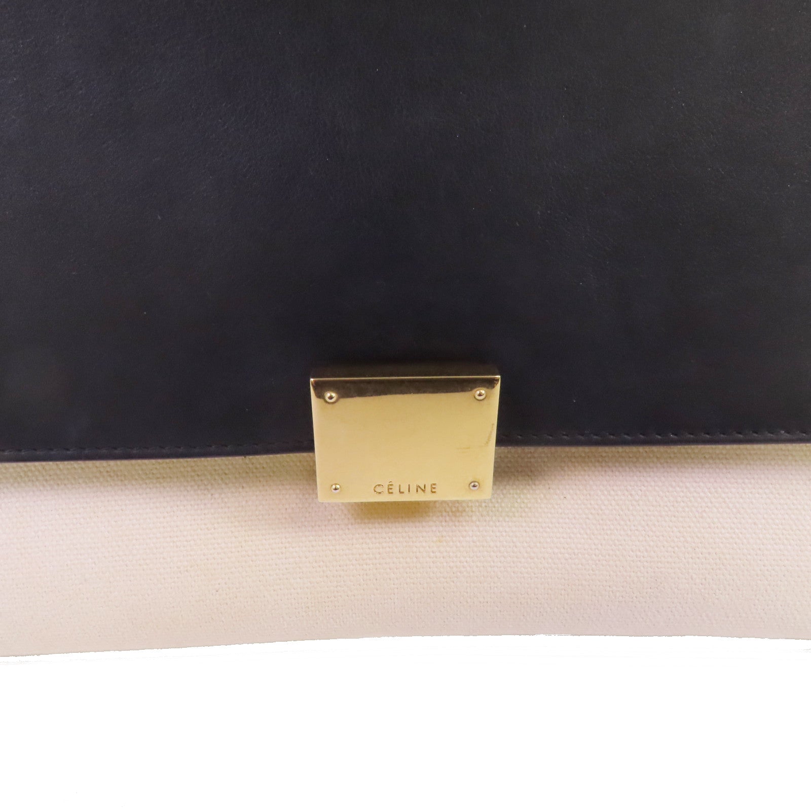 CELINE 帆布/牛皮皮革Trapeze金扣手挽肩背兩用袋