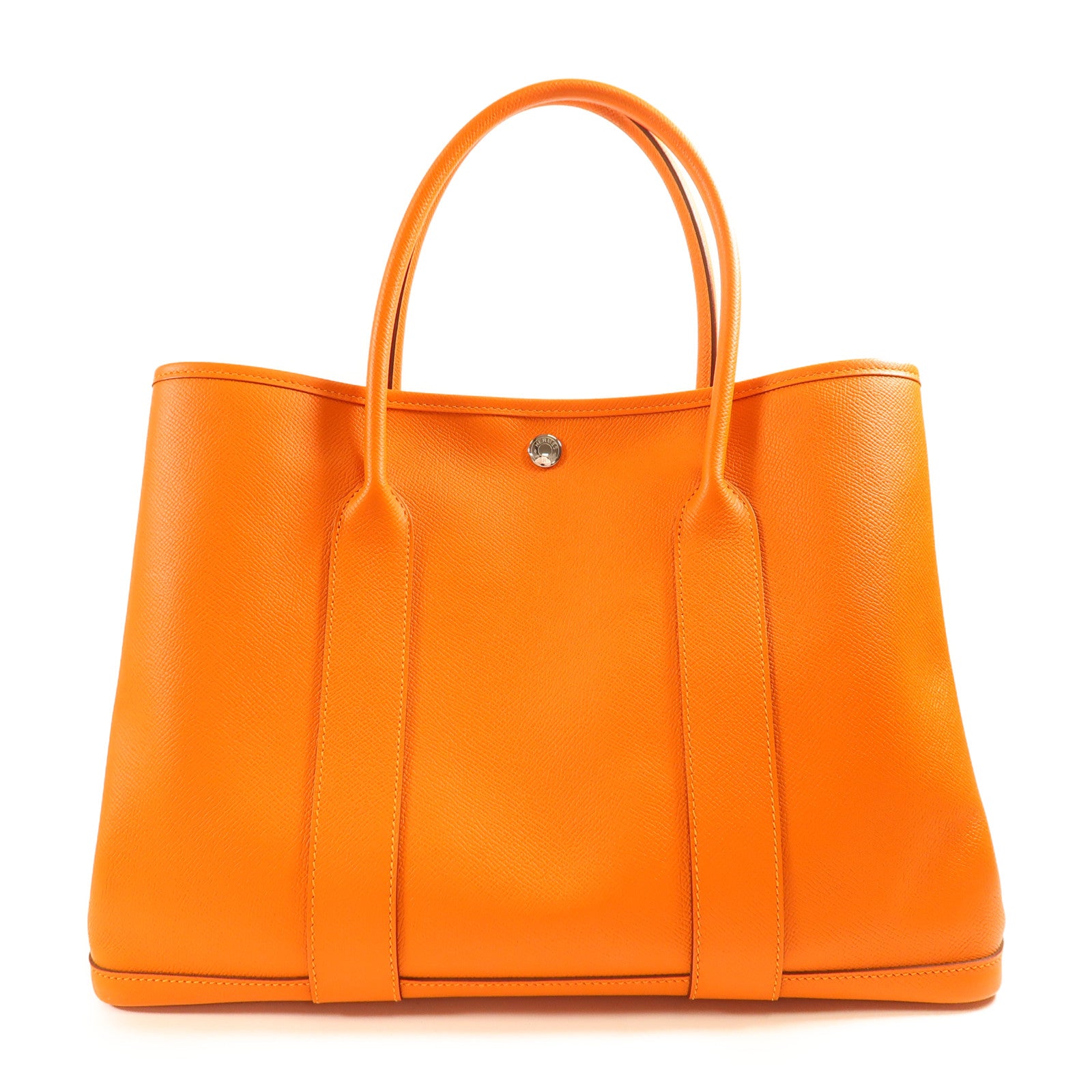 HERMES Epsom皮革Garden Party PM銀扣手挽袋Orange橙色