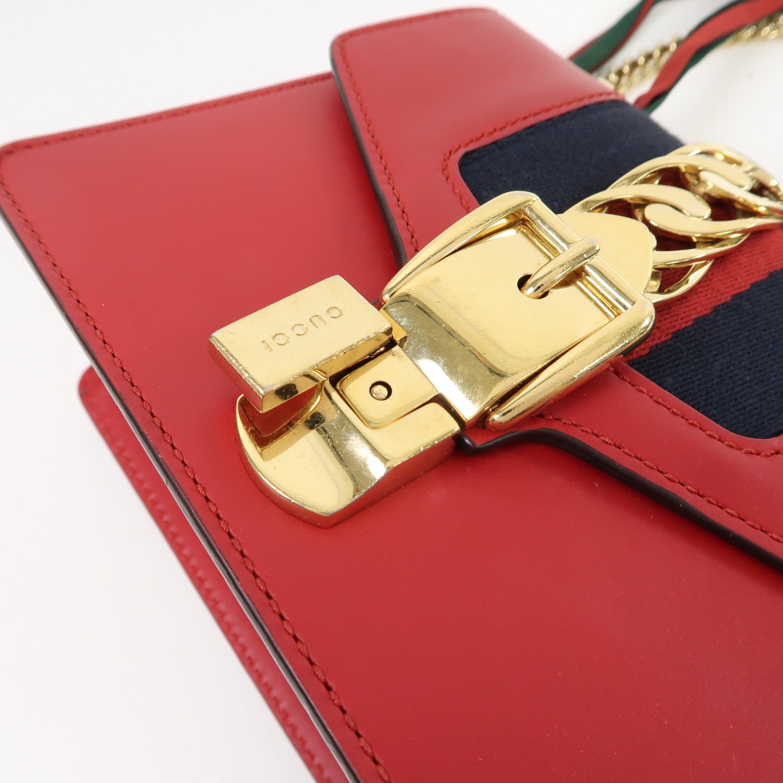 GUCCI 【激減優惠】牛皮皮革Sylvie Mini Chain Bag金扣手挽肩背兩用袋紅色